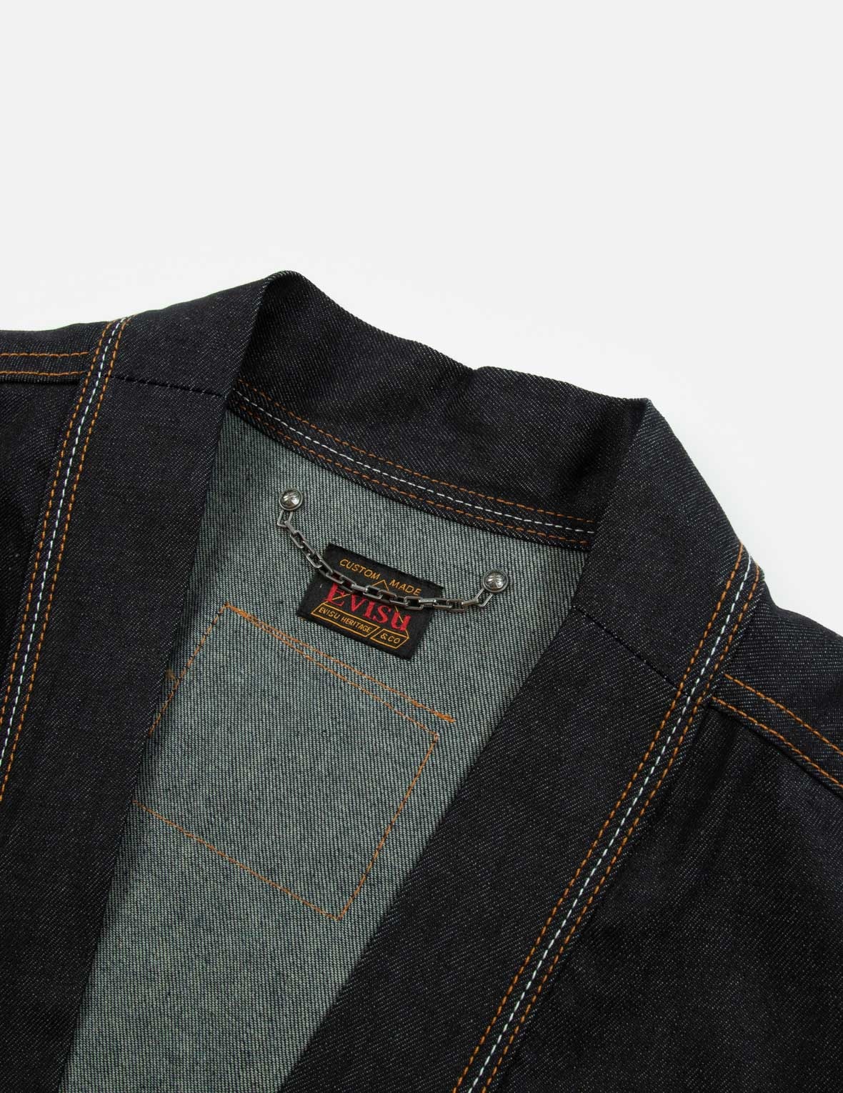 BROCADE-PATTERN KAMON PRINT DENIM KIMONO - 11