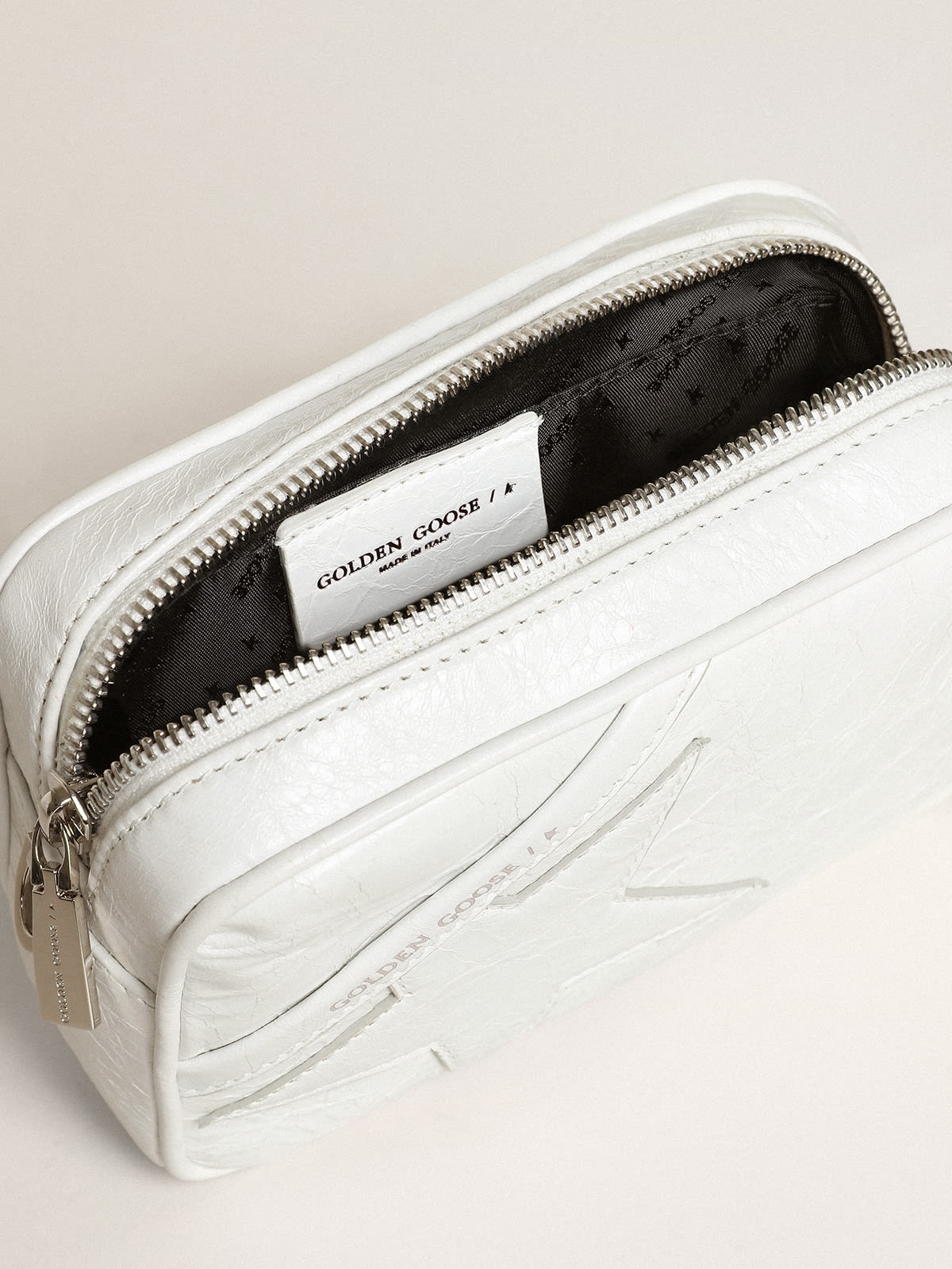 Mini Star Bag in glossy white leather with tone-on-tone star - 4