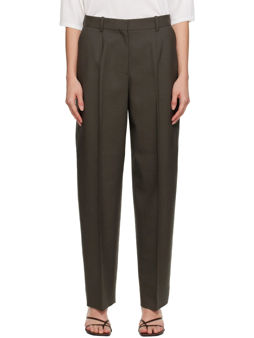 Khaki Wide Tailored Trousers - 1