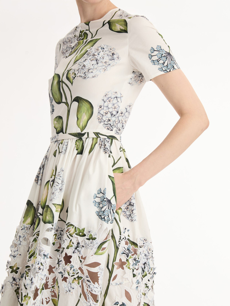 PORCELAIN FLOWER EMBROIDERED COTTON POPLIN DRESS 3