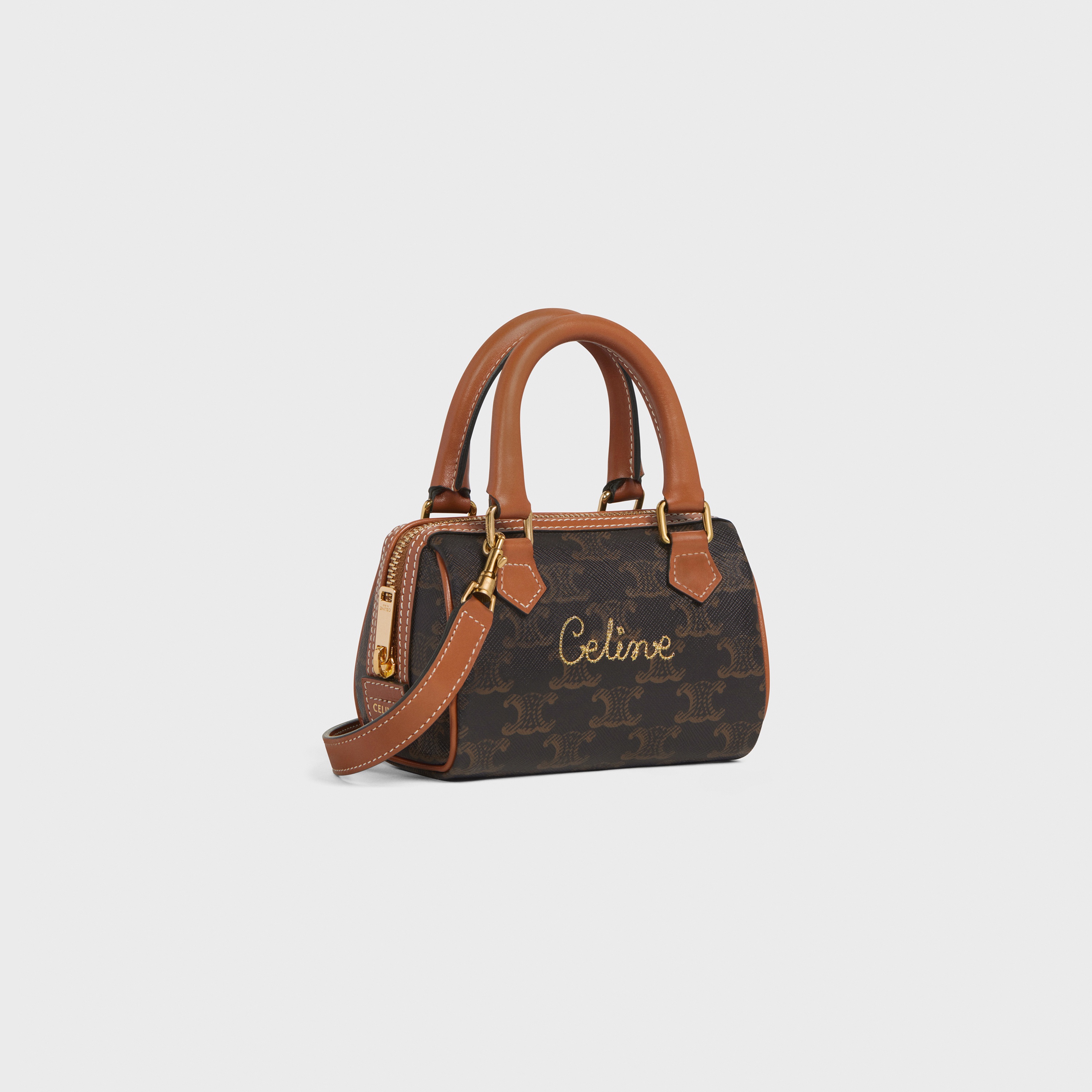 Mini Boston Bag in Triomphe Canvas with Celine Cursive - 2