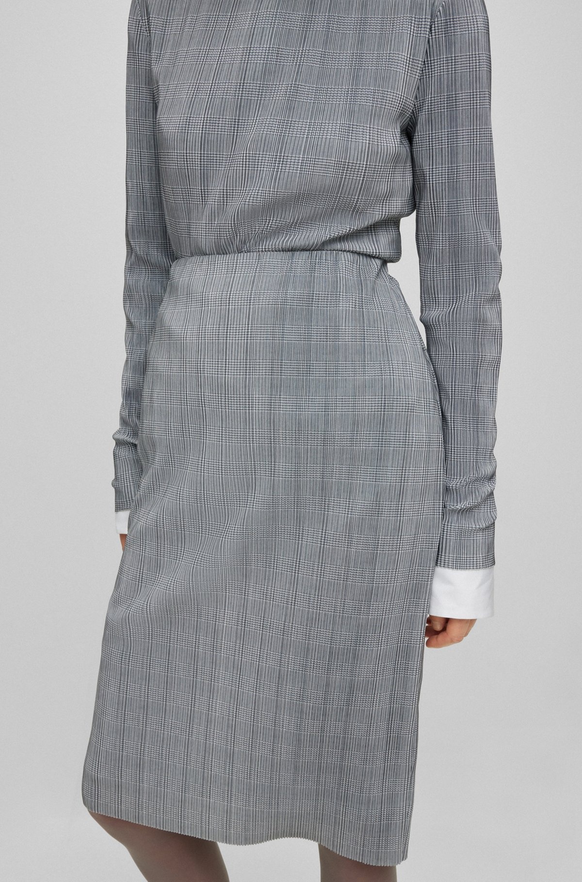 CHECKED, PLEATED PENCIL SKIRT - 5