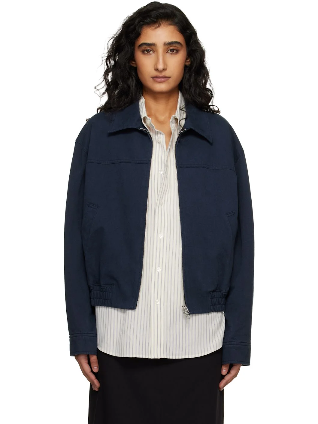 Navy Collared Blouson Jacket - 1