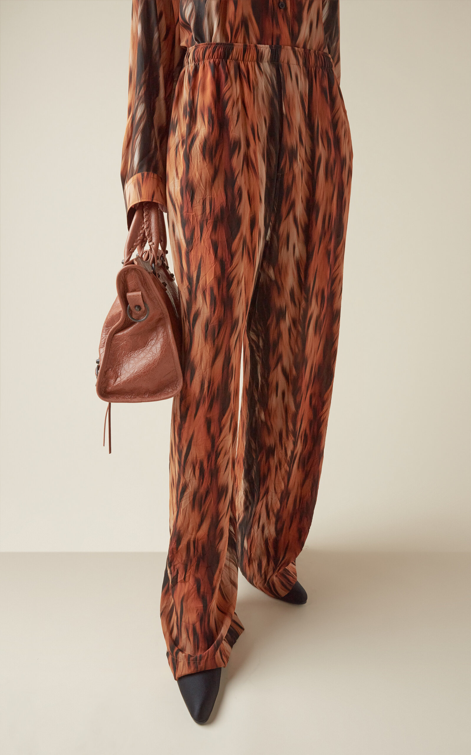 AI-Printed Silk Crepe Wide-Leg Pants brown - 3