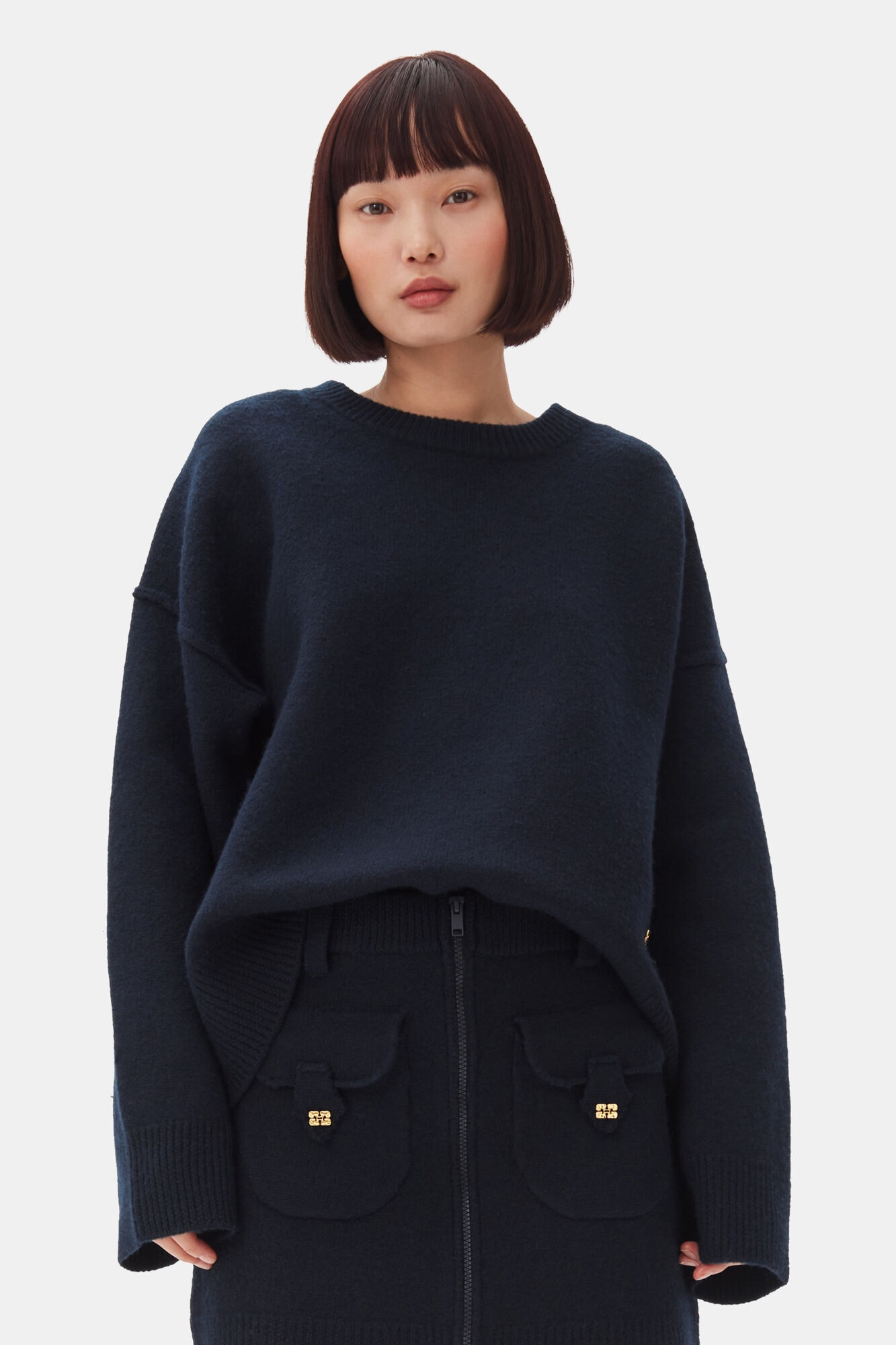 DARK BLUE O-NECK SWEATER - 2