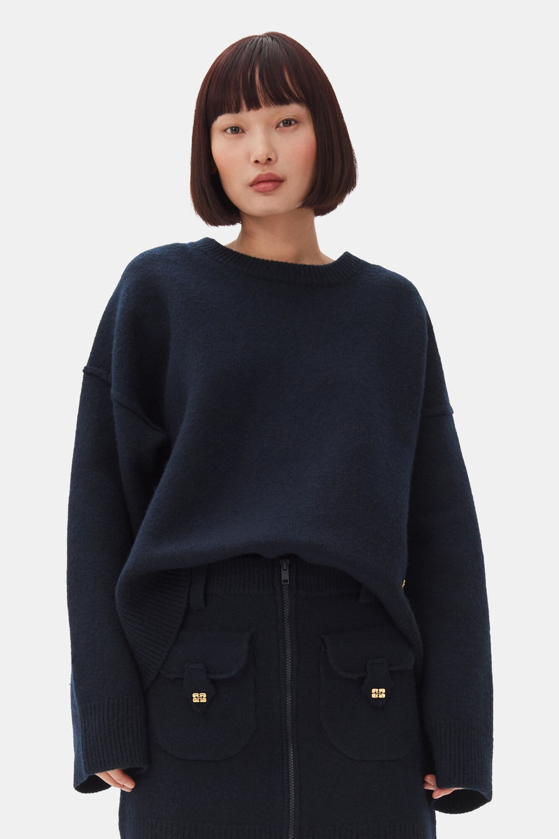 GANNI DARK BLUE O-NECK SWEATER outlook