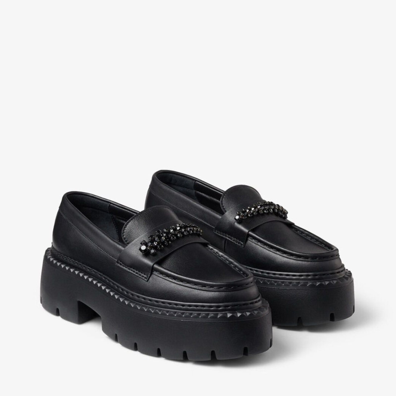 Bryer Loafer Flat
Black Box Calf Leather Loafers with Crystal Embellishment 3