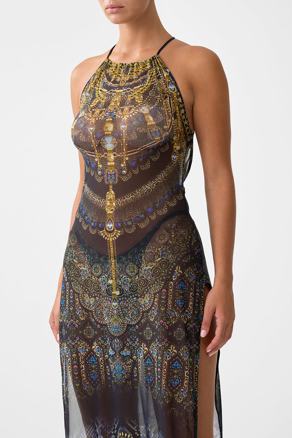 HIGH NECK BEACH MAXI DRESS WITH TIE BACK - 5