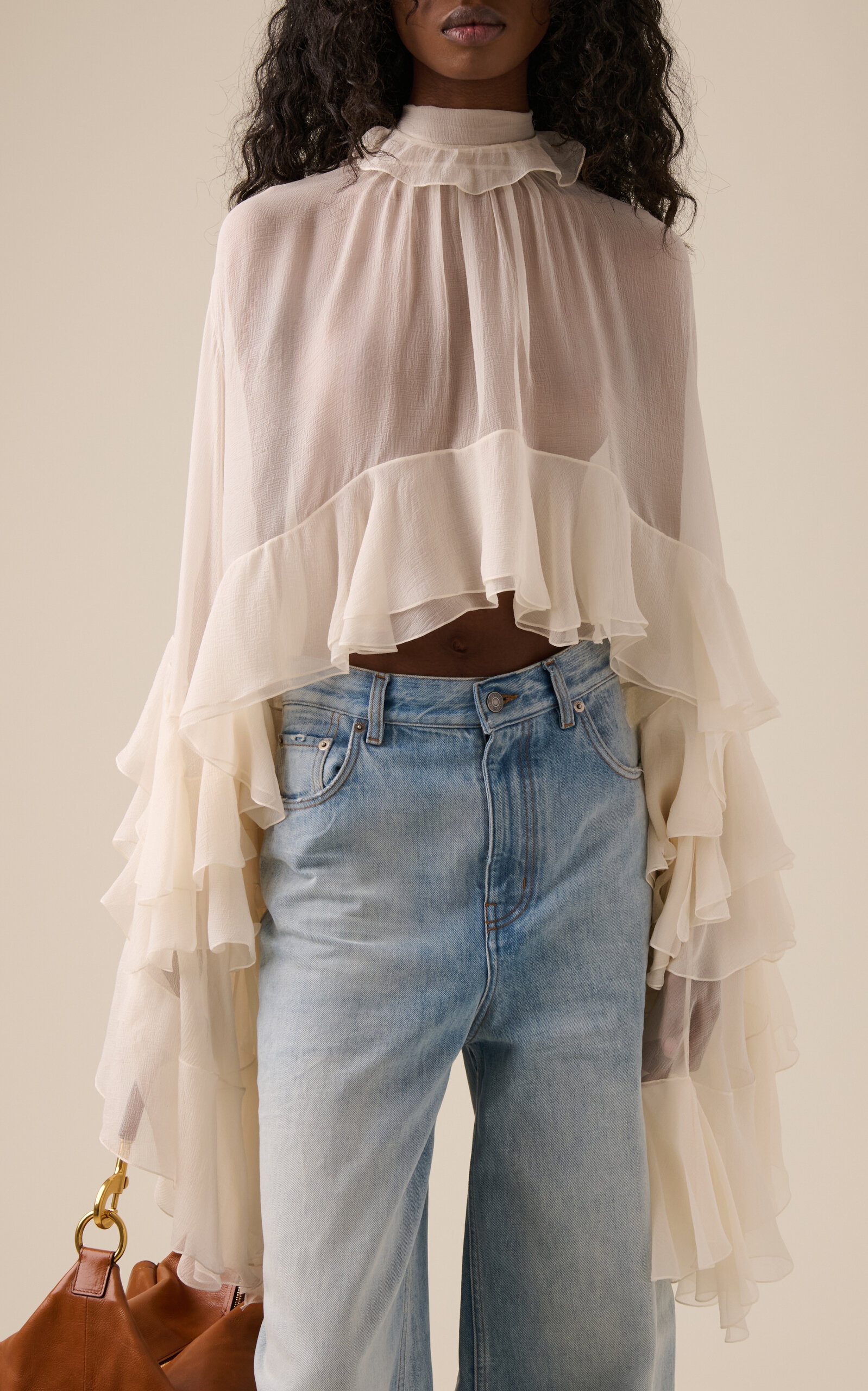 Ruffled Organic Silk Crop Top white - 2