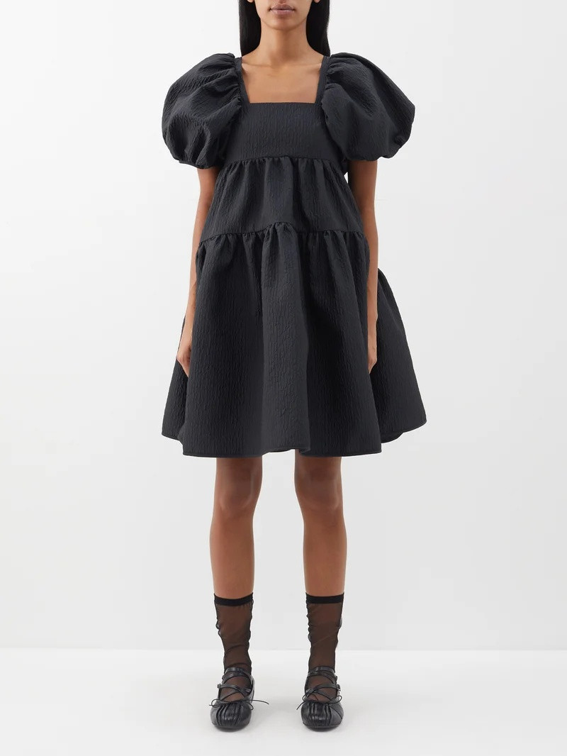 Ronia puff-sleeve Abeto-matelassé dress 1