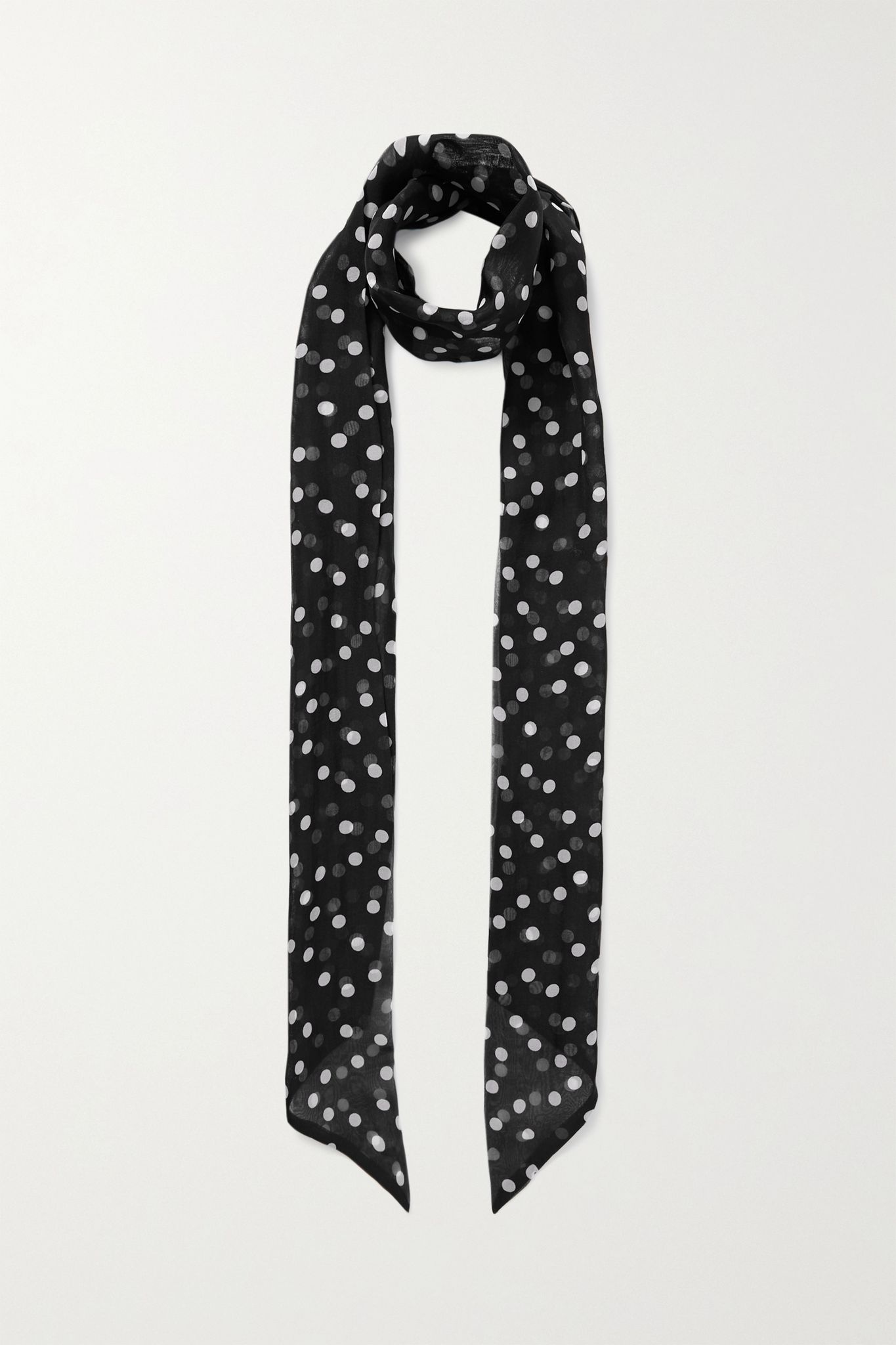 Polka-dot silk-chiffon scarf - 1