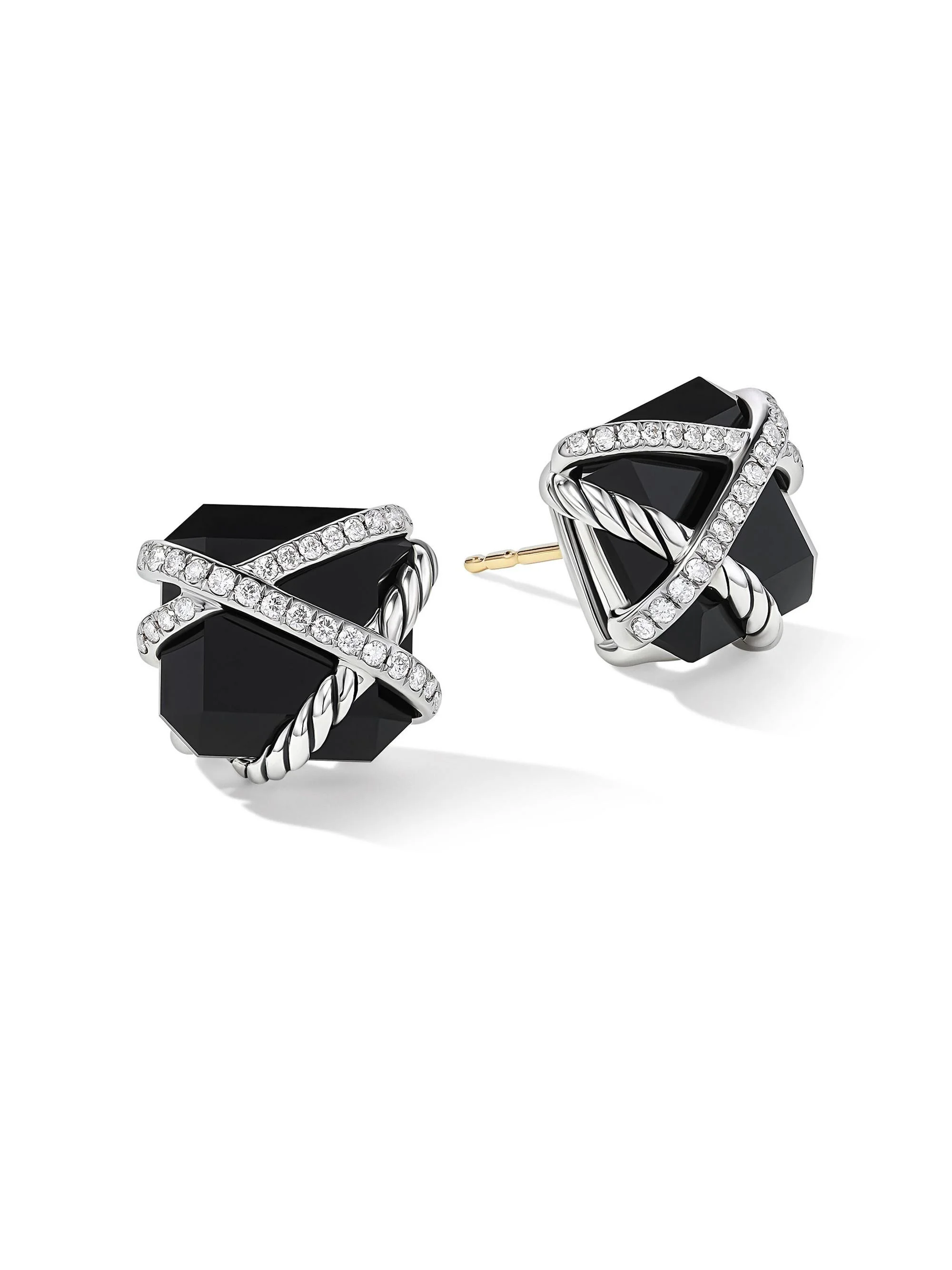 Women's Cable Wrap Stud Earrings in Sterling Silver - Black Onyx - 1