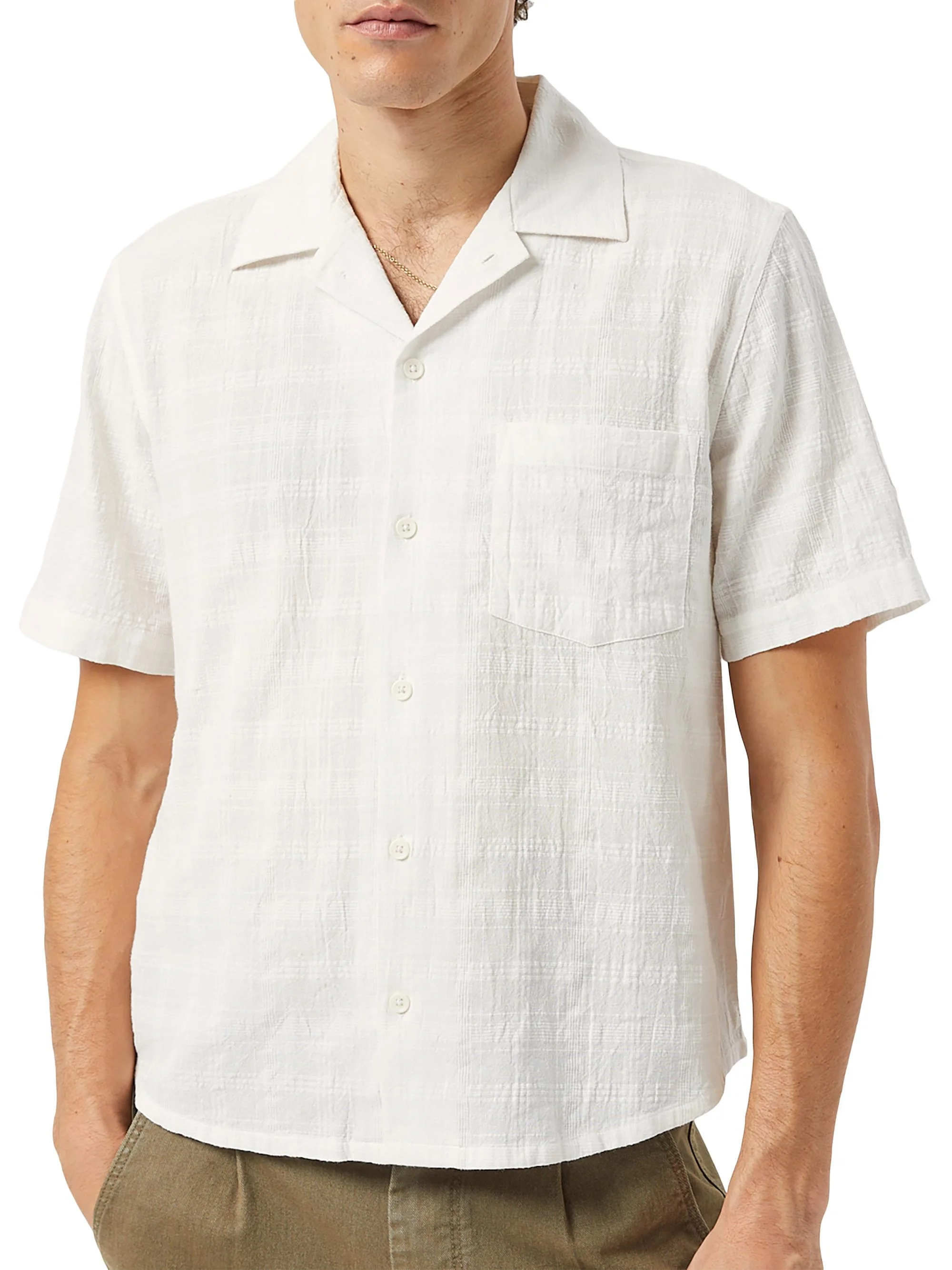 Men's Washed Dobby Cotton Shirt - White - 1