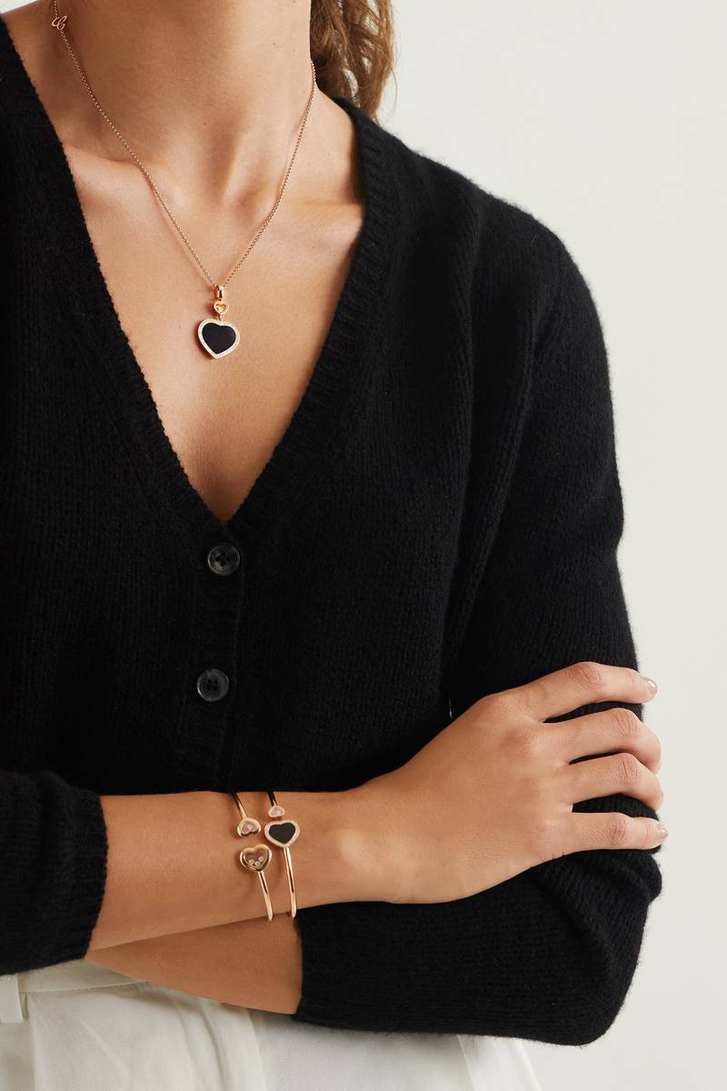 Chopard Happy Hearts 18-karat rose gold, onyx and diamond necklace outlook