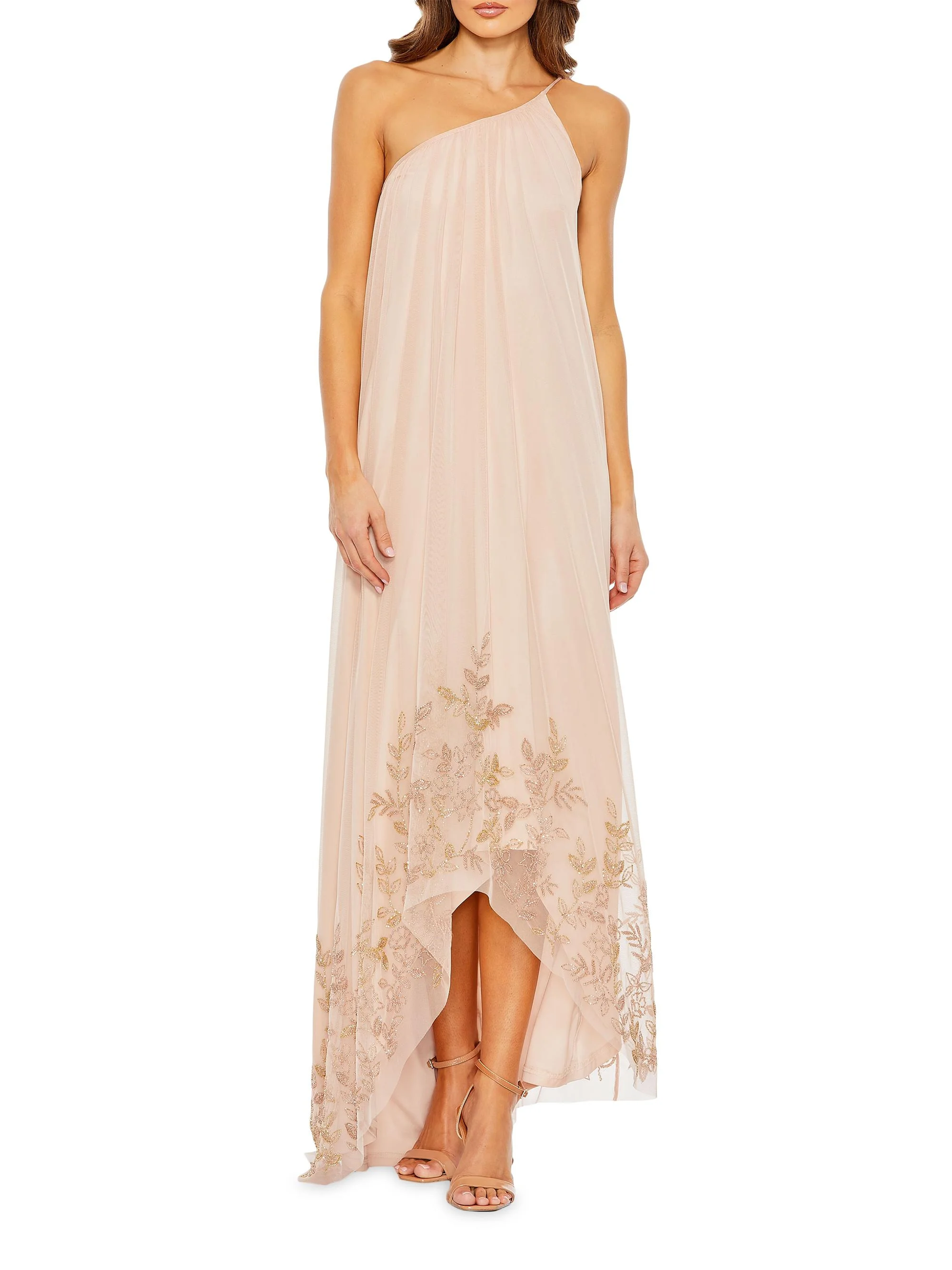 Women's Embellished Asymmetric One-Shoulder Gown - Rose - 1
