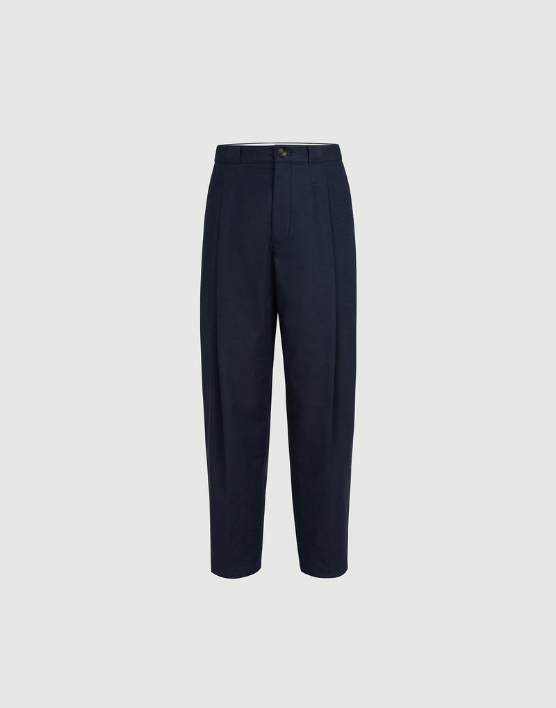 Cotton and linen panama trousers with pleat 1