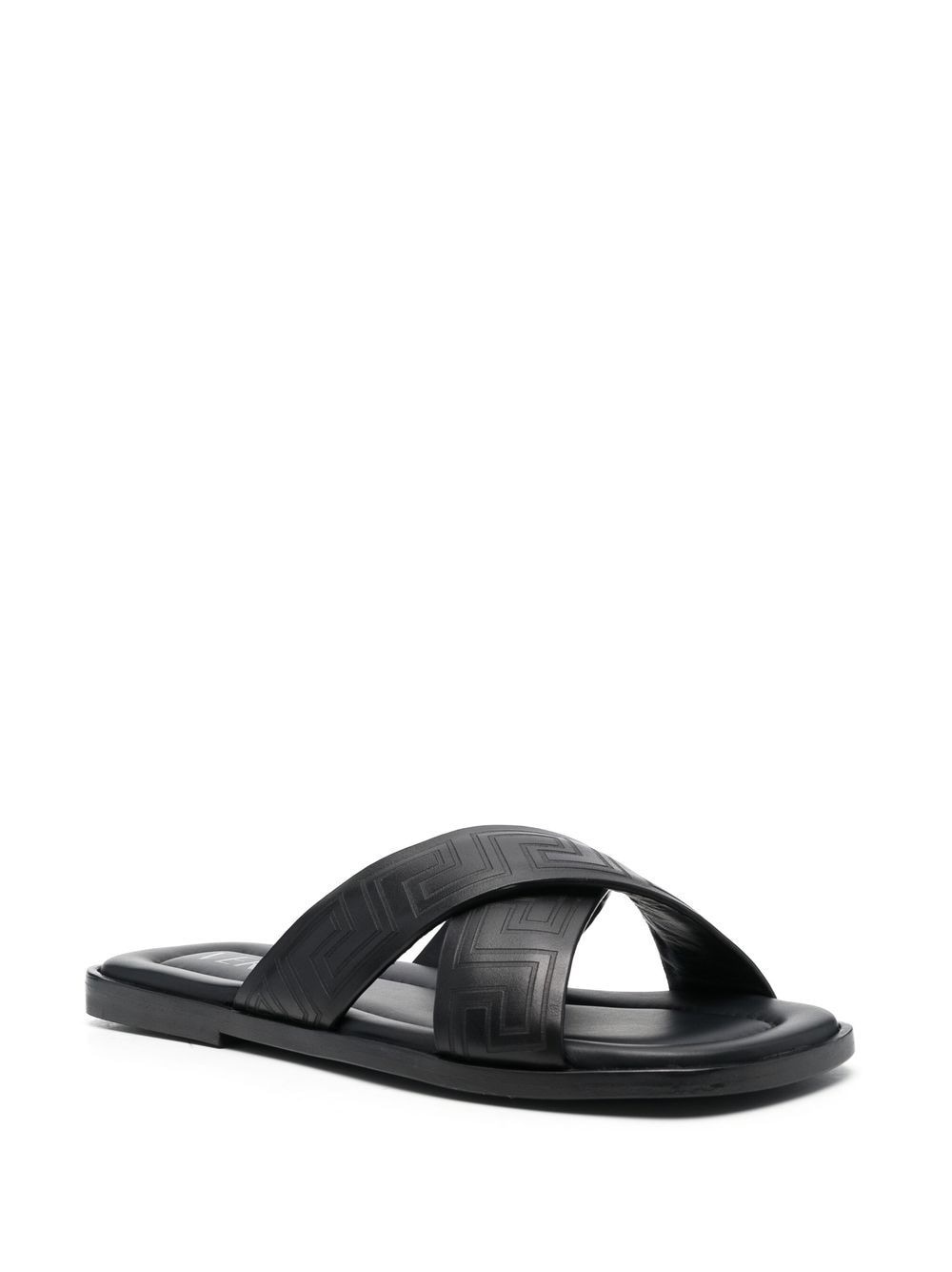 Greca-pattern open-toe slides - 2