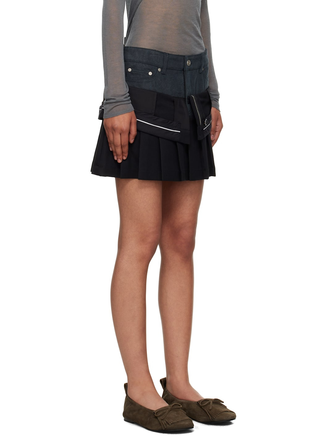 Black Inside Out Pleats Miniskirt - 2