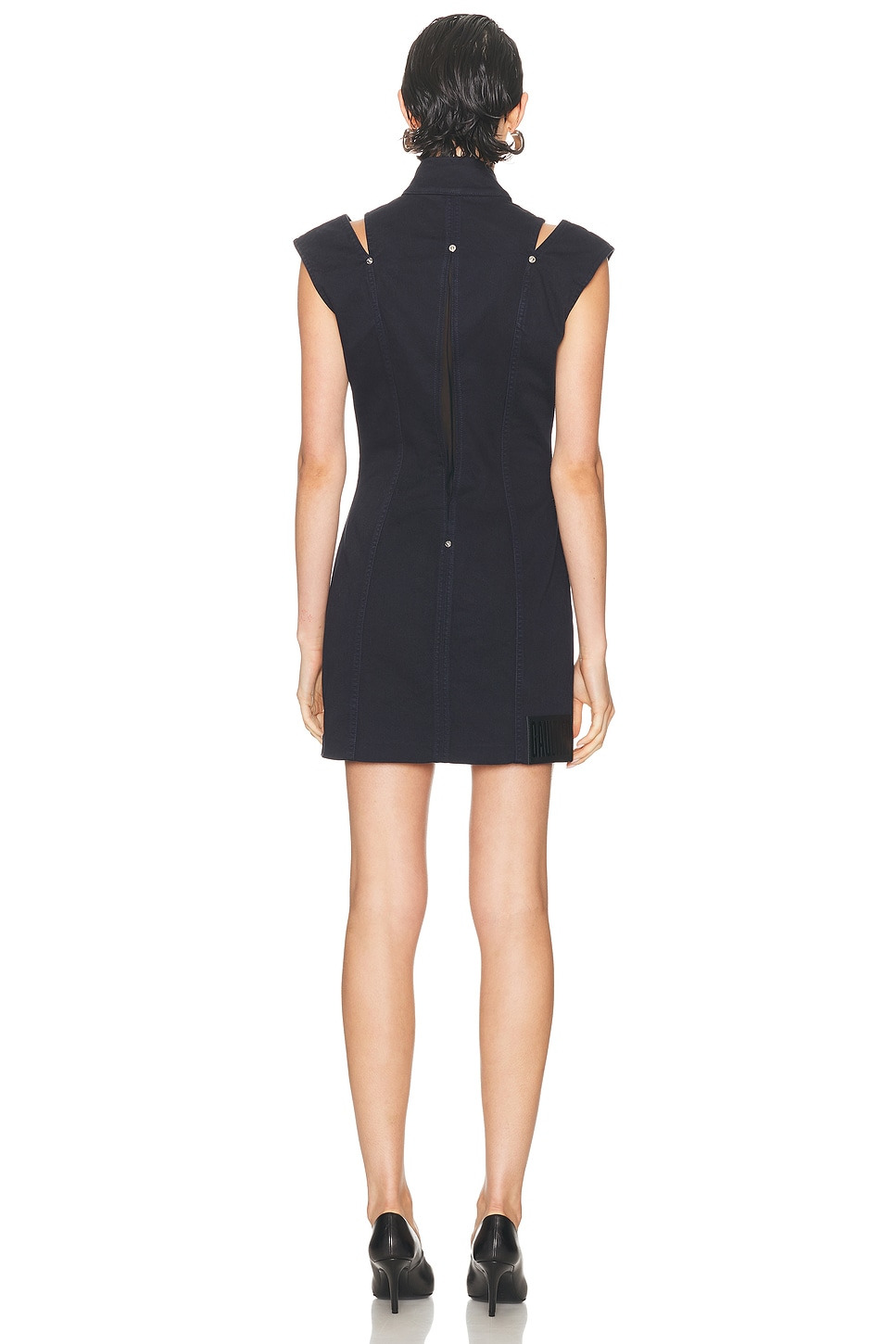 Overdyed Denim Slit And Mesh Short Dress - 3