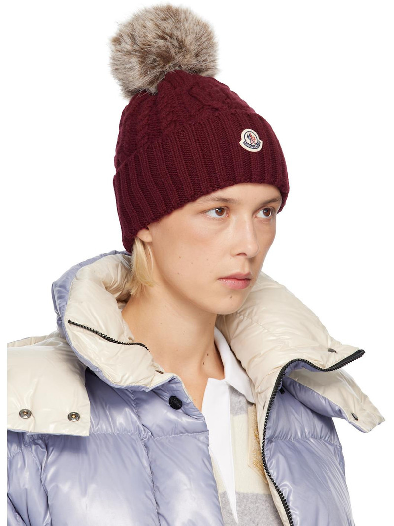 Moncler Burgundy Cashmere Blend Pom Pom Beanie outlook