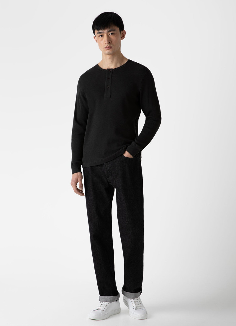 Sunspel 긴 소매 와플 Henley outlook