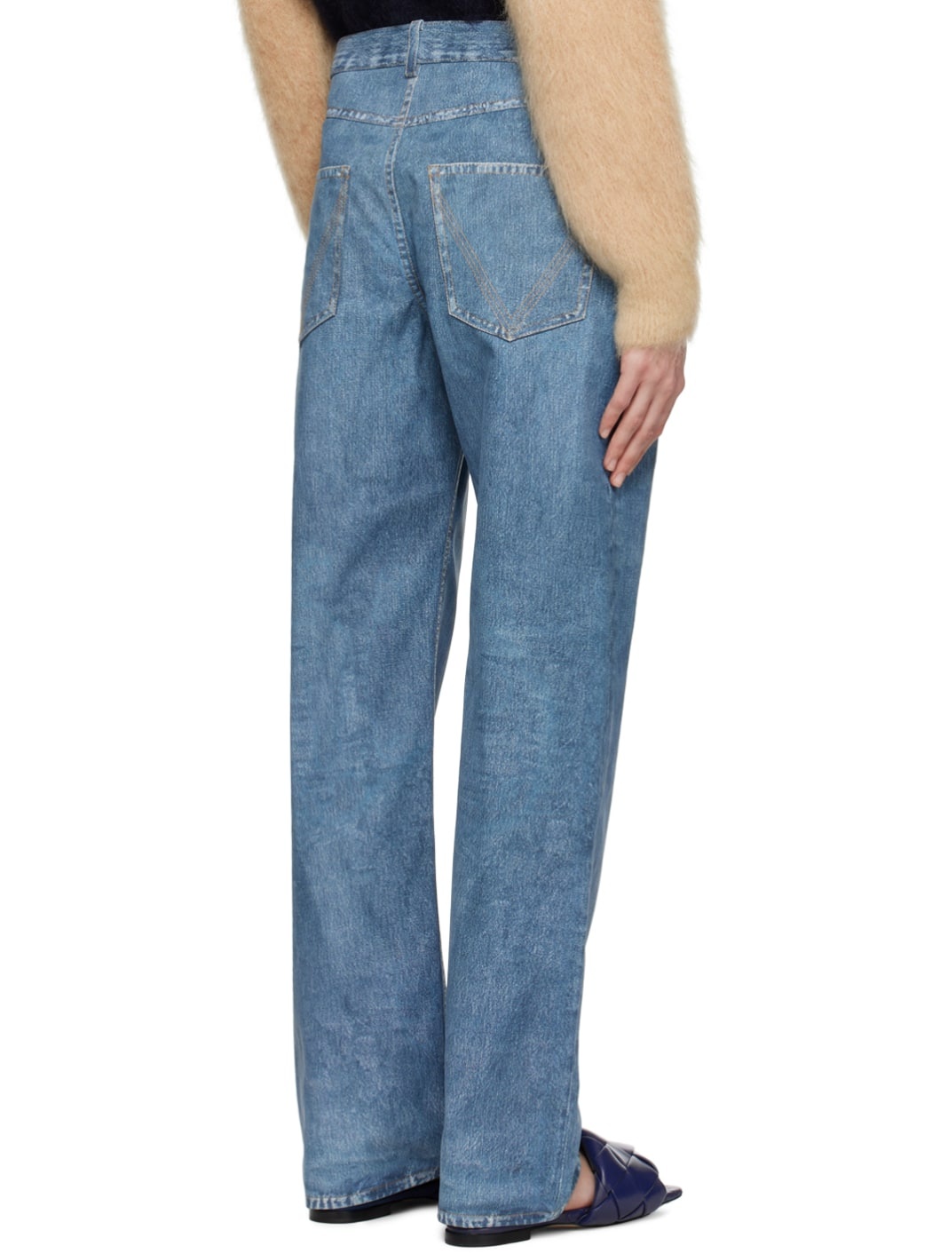 Blue Printed Leather Pants - 3