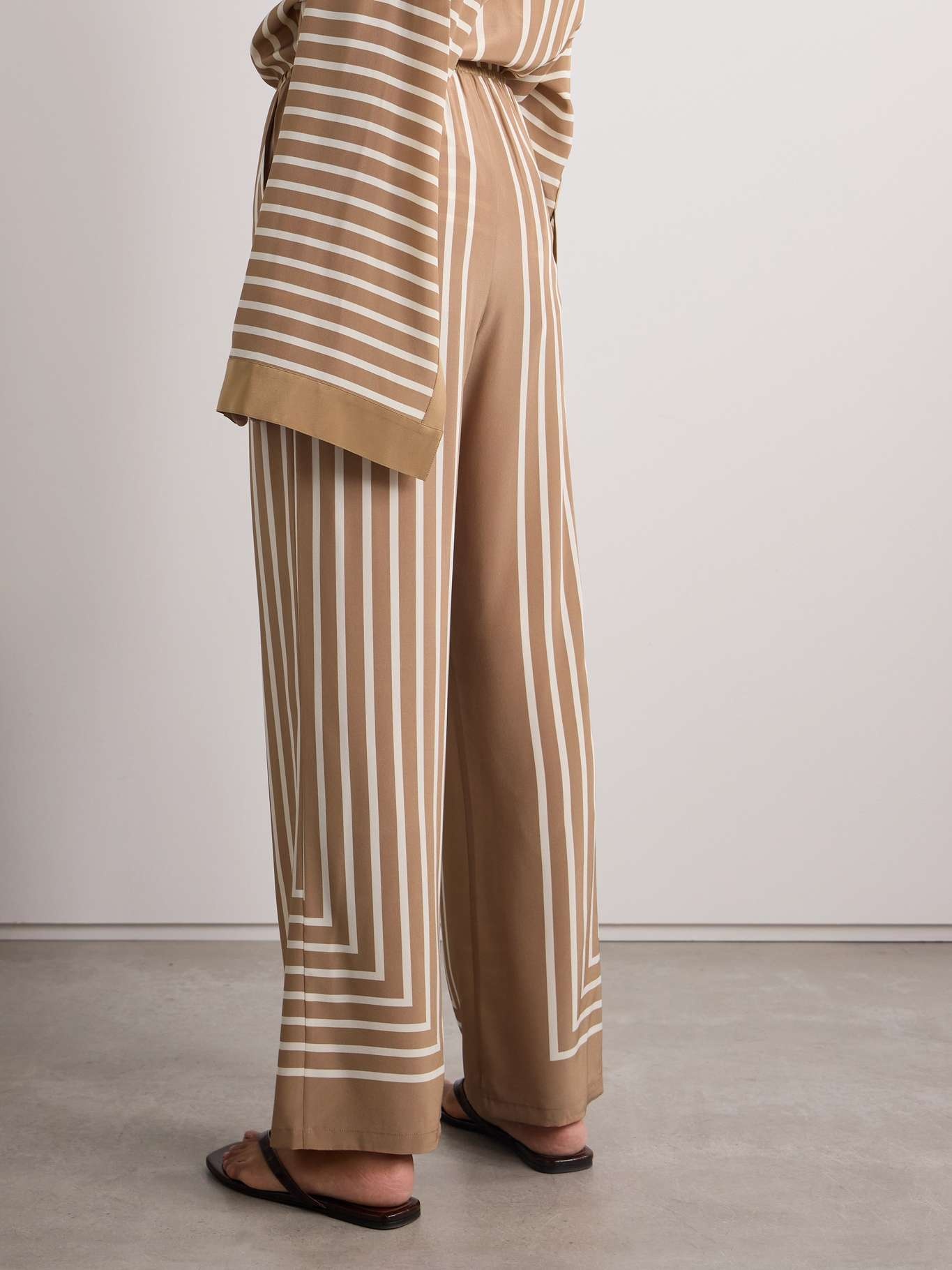 Striped silk-crepe wide-leg pants - 3