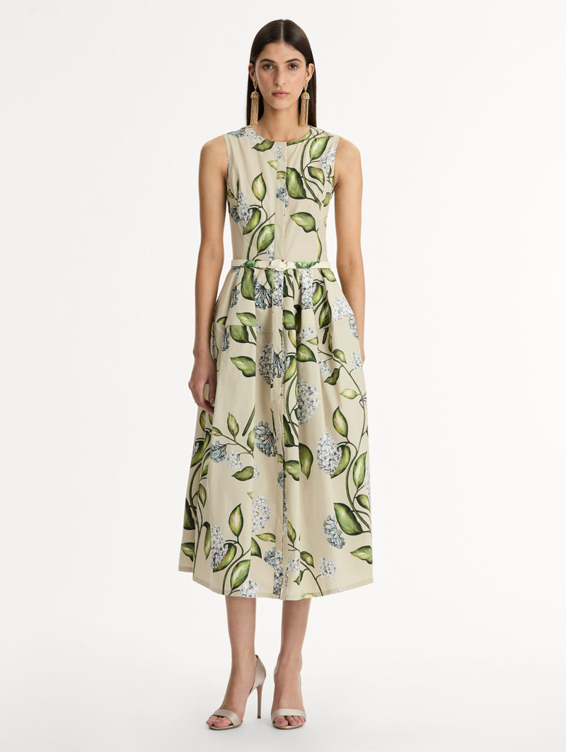 Oscar de la Renta PORCELAIN FLOWER COTTON POPLIN DRESS outlook