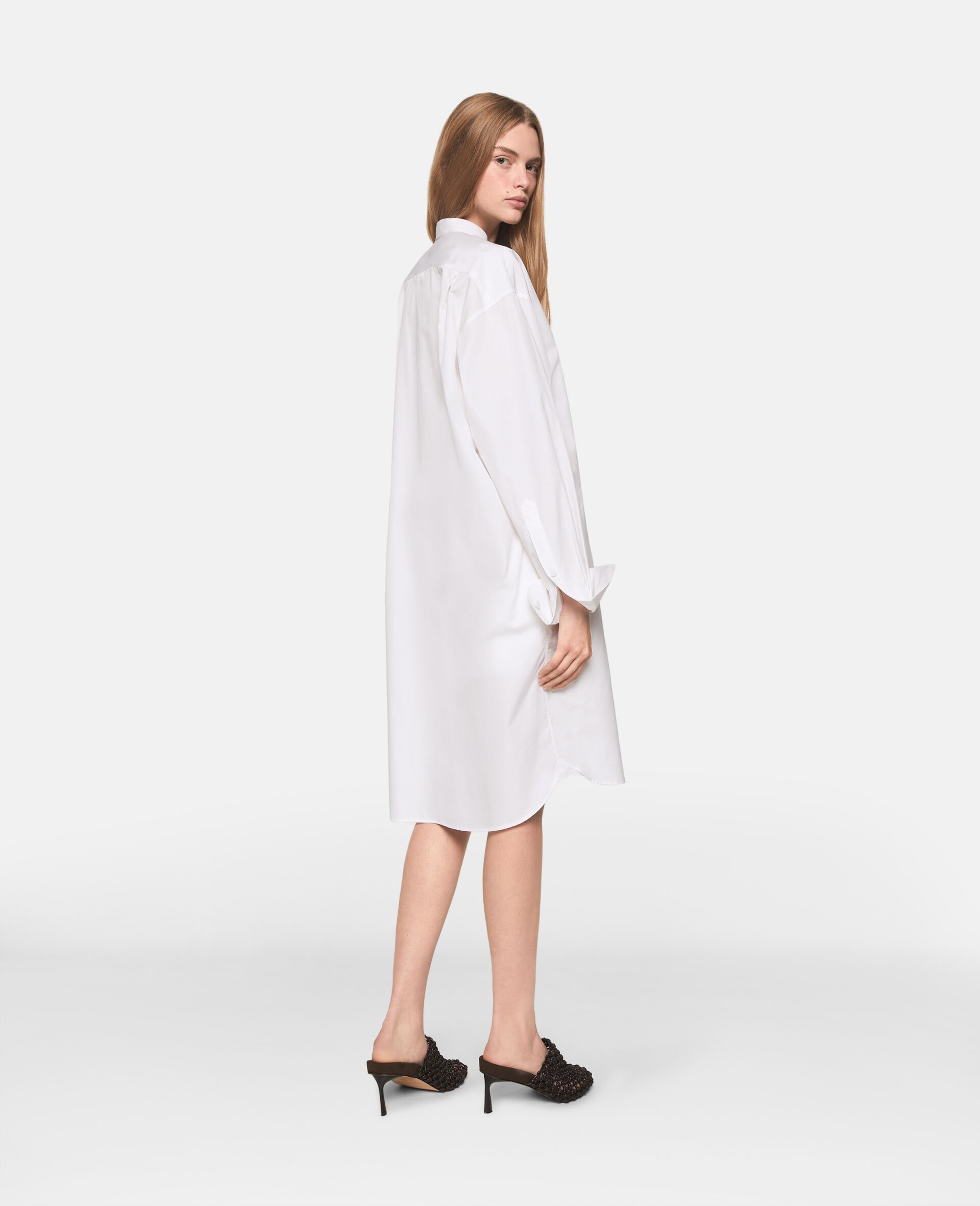 Grandfather Collar Cotton Midi Dress - 4