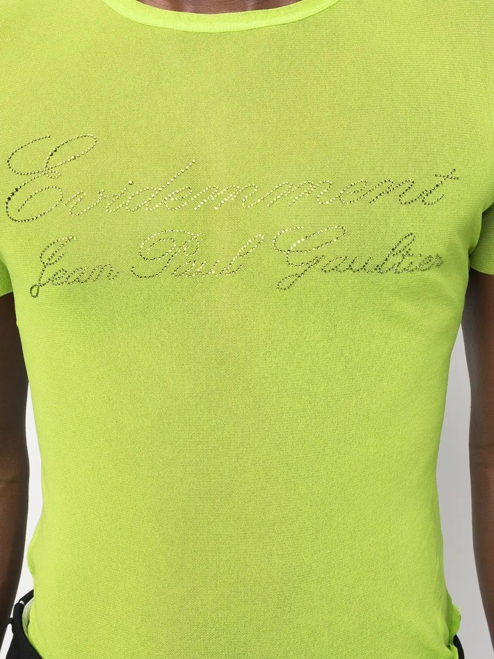 rhinestone-logo sheer T-shirt - 6