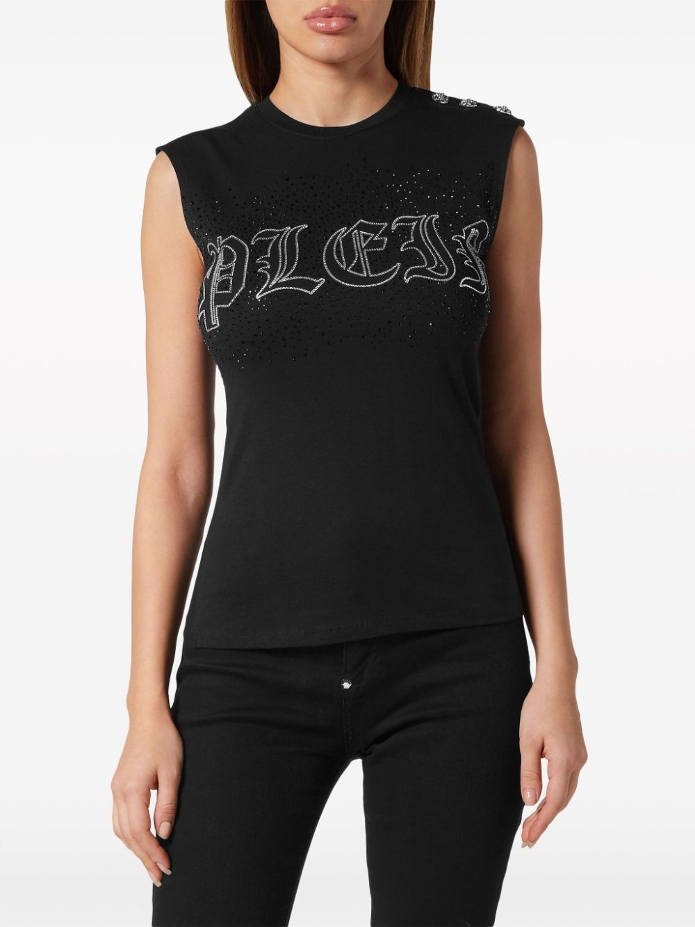 crystal-embellished cotton tank top - 3