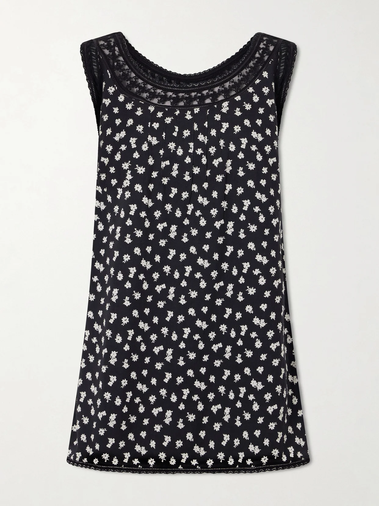 Danielle Floral-print Lace-trimmed Cotton Mini Dress - 1