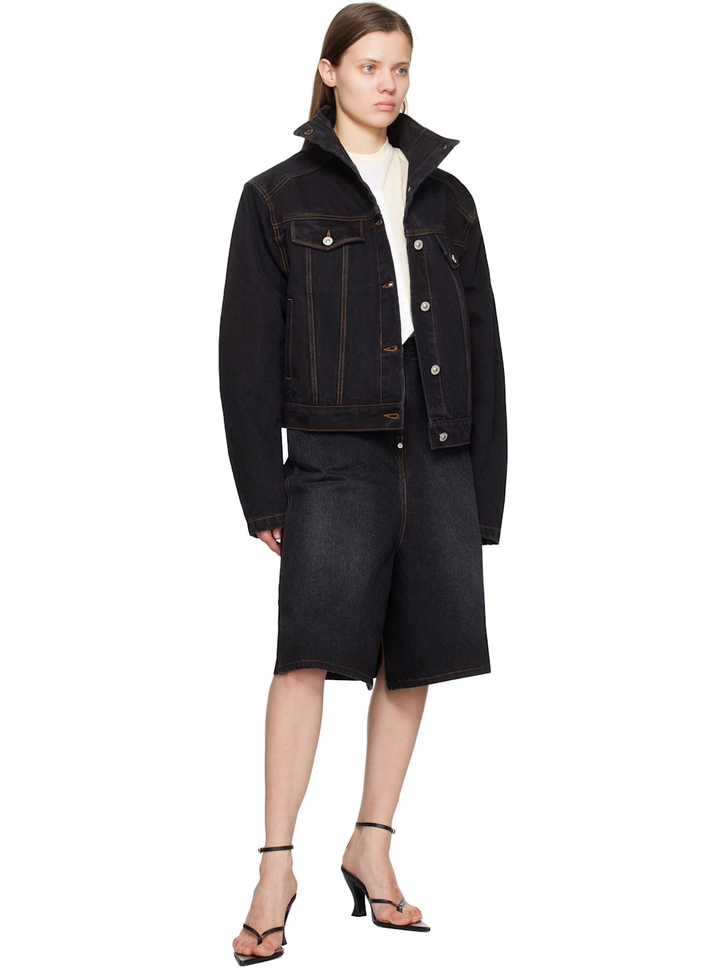 Black High Neck Denim Jacket - 4