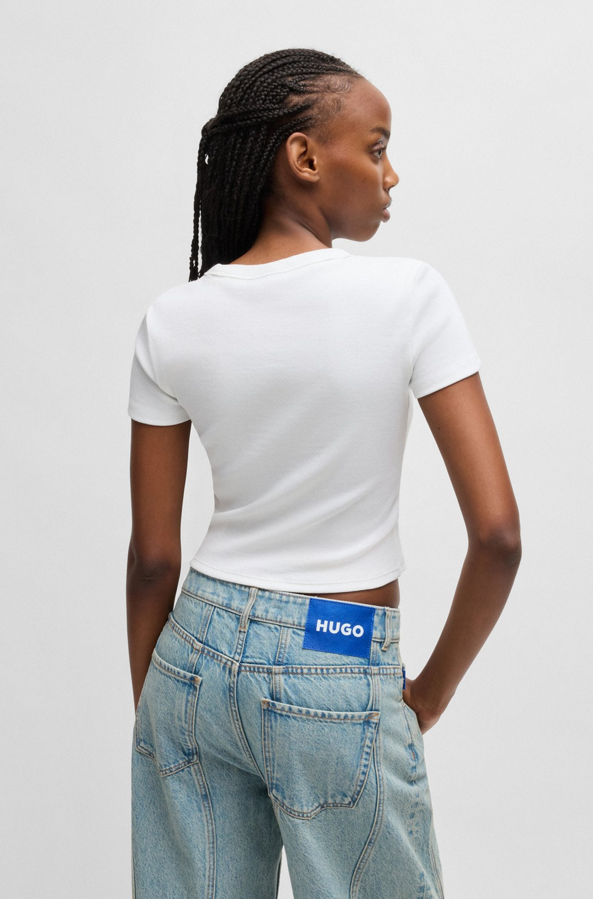 STRETCH-COTTON SLIM-FIT T-SHIRT WITH BLUE LOGO LABEL - 4