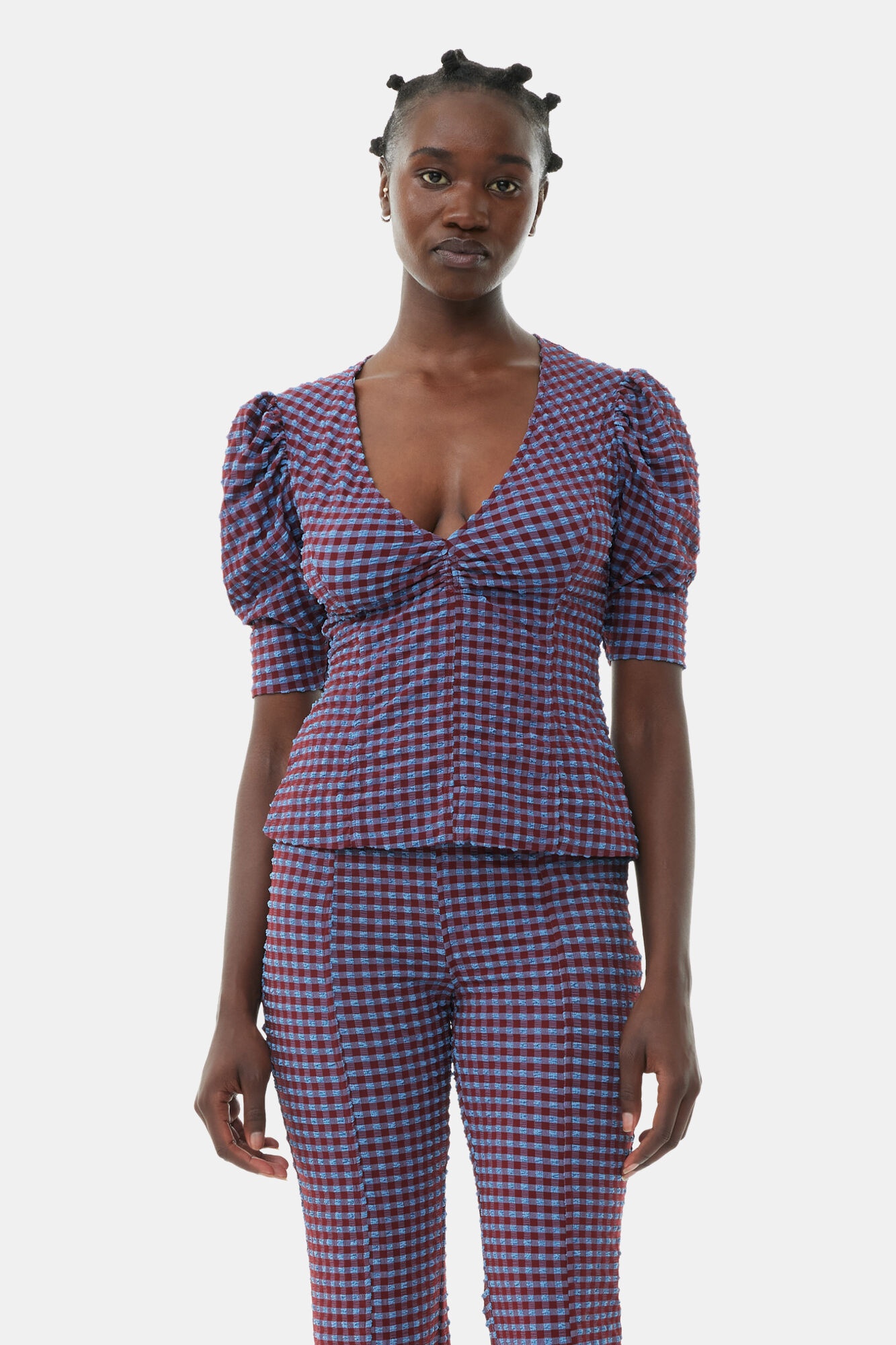 CHECKERED STRETCH SEERSUCKER FRILL PANTS - 3