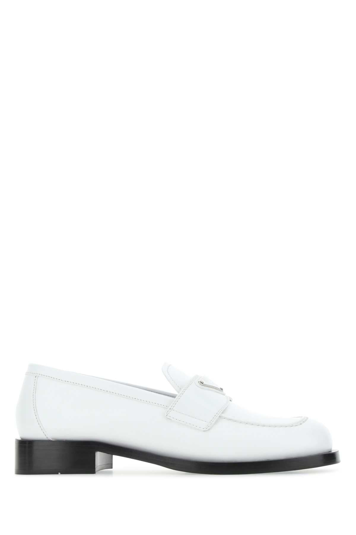 Prada Women White Leather Loafers - 3