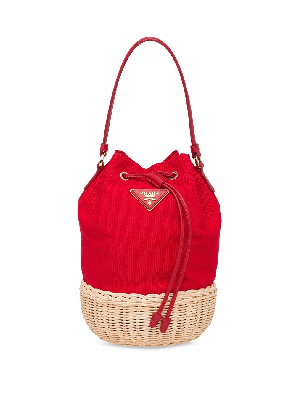 wicker and canvas shoulder bag - 1