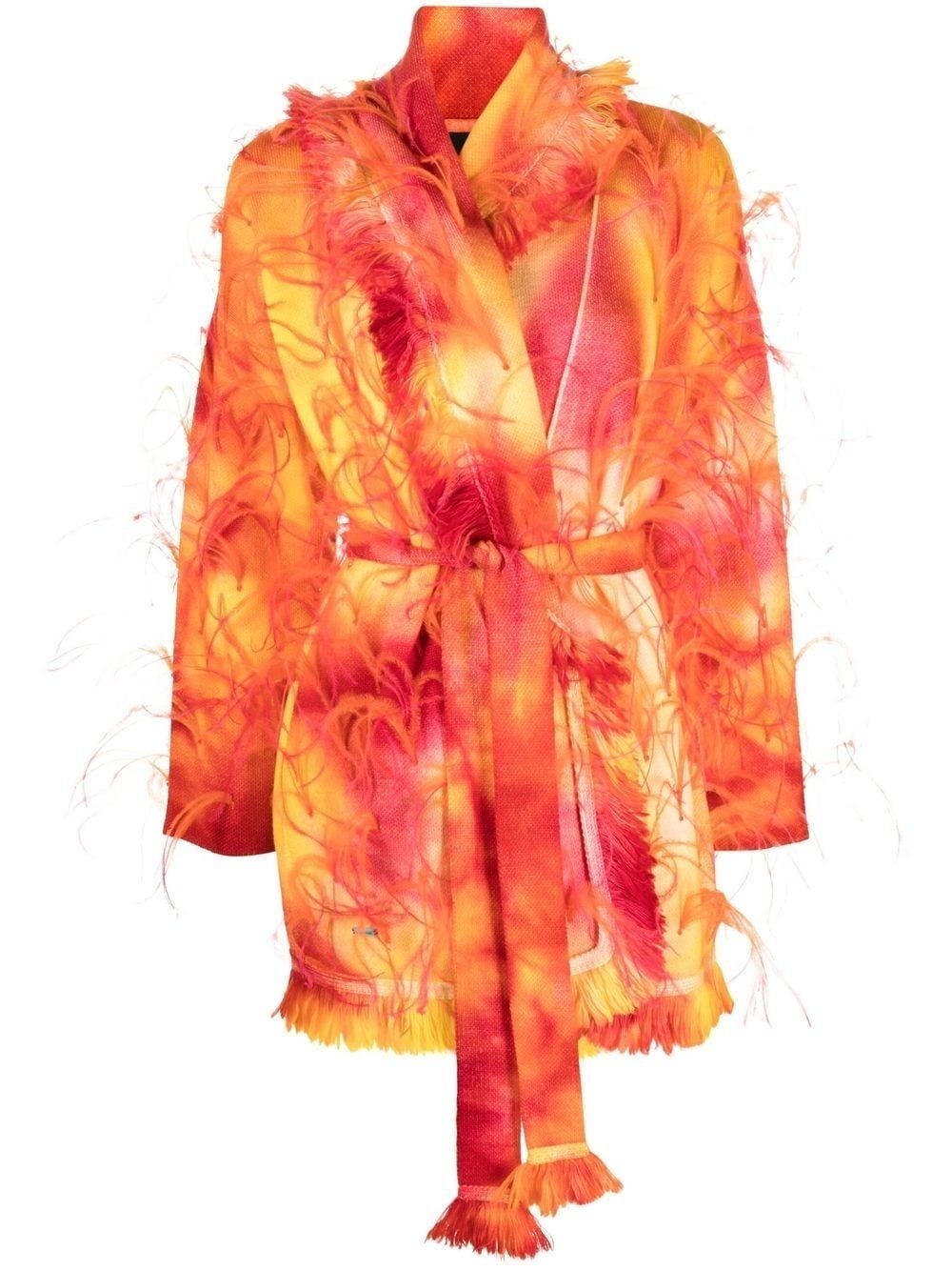 Sunset feather-trim cardigan - 1