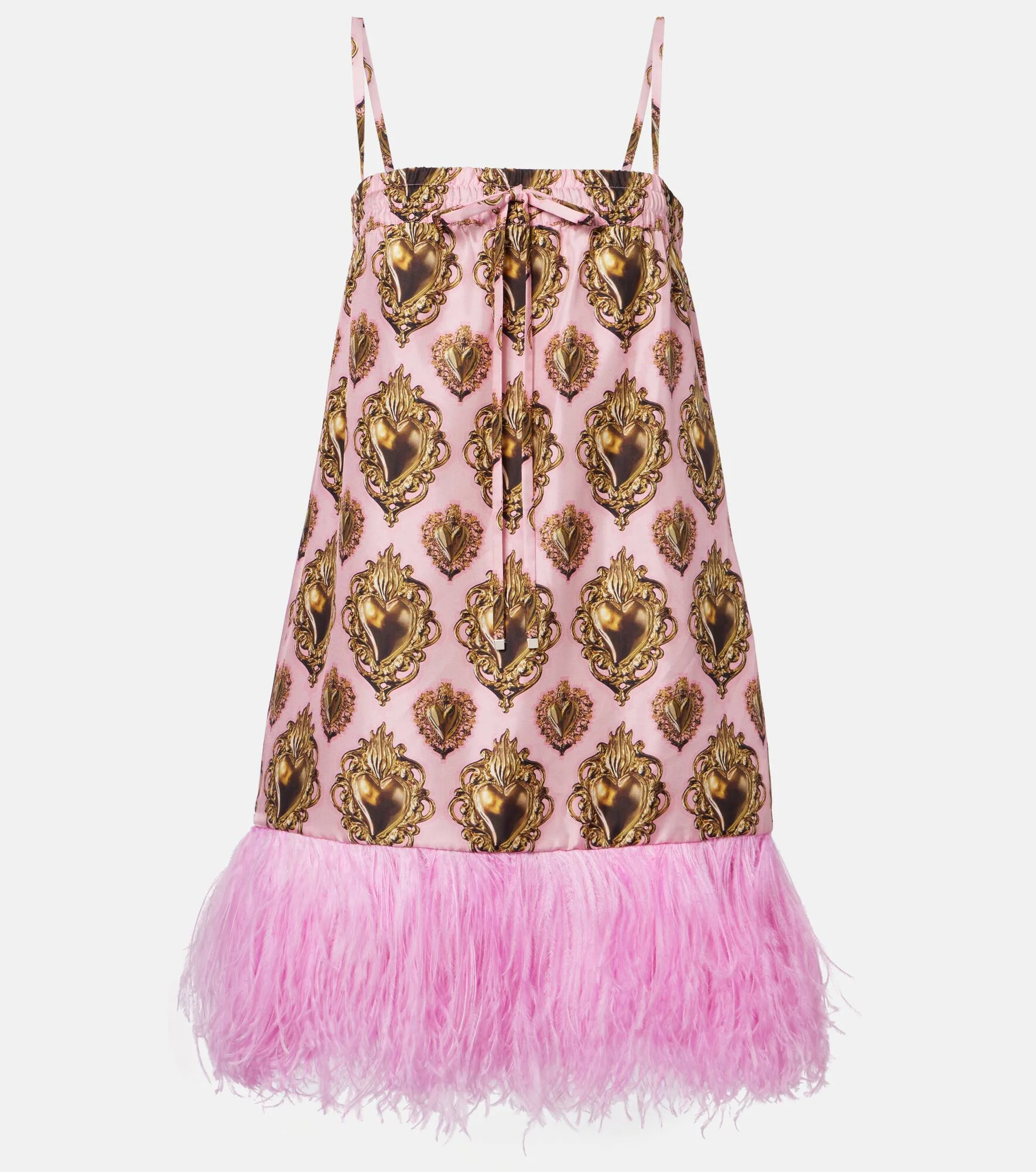Feather-trimmed printed silk minidress - 1