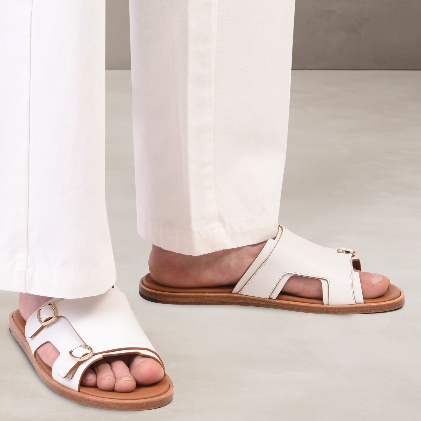 Men's white leather double-buckle sandal - 2