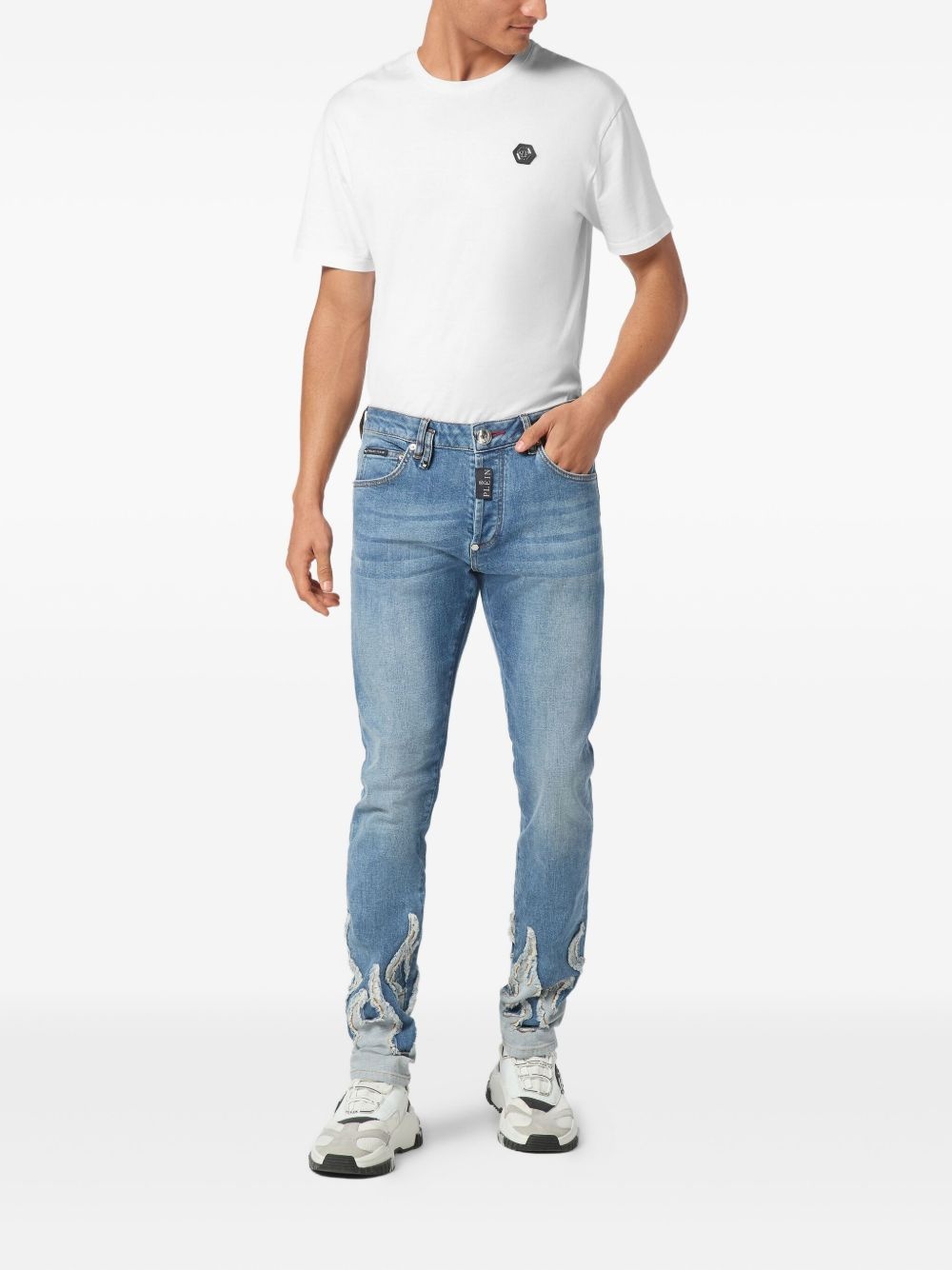 flame-appliqué jeans - 2