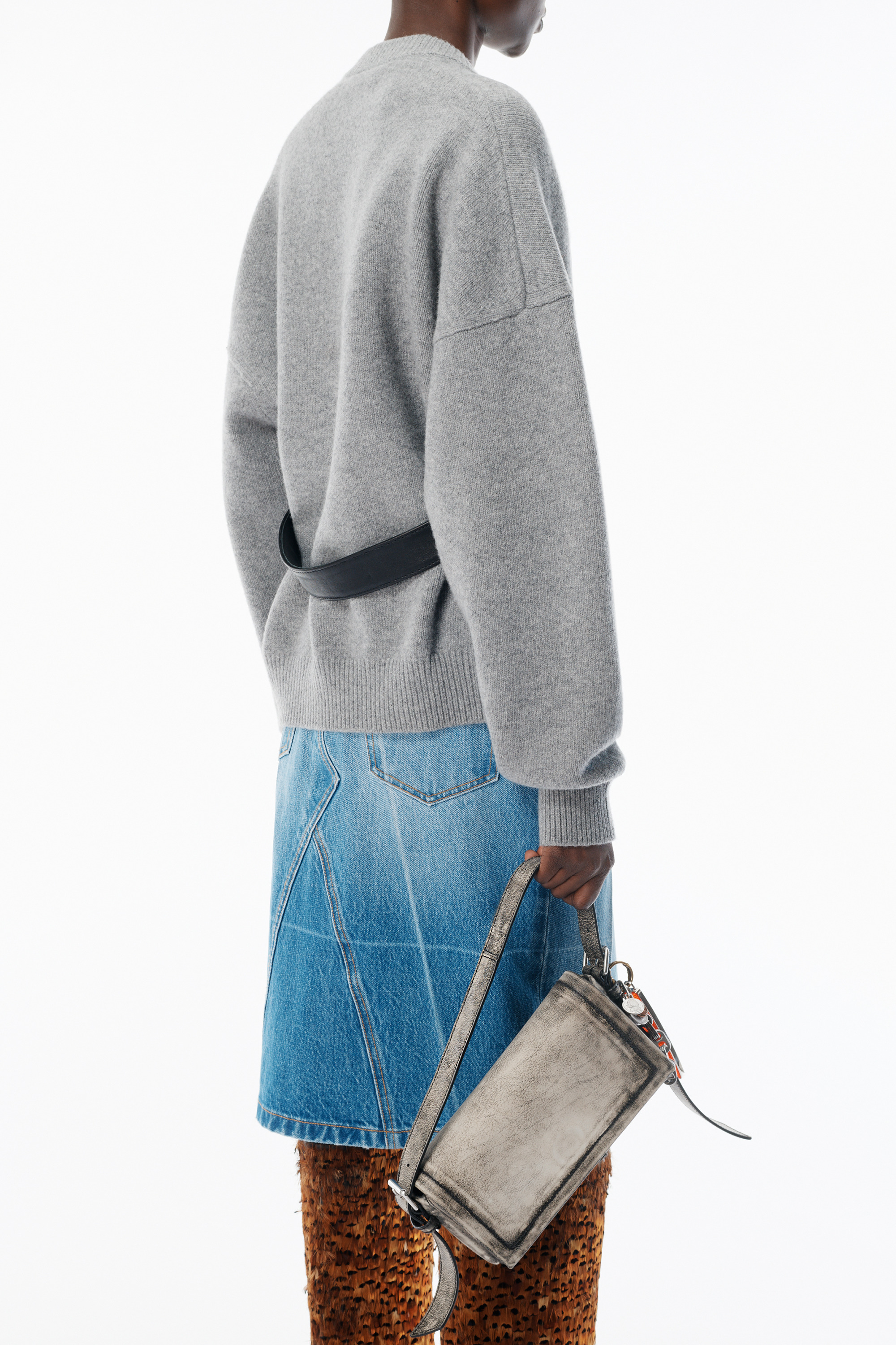 Grey Wool-Cotton Draped Back Cardigan - 6