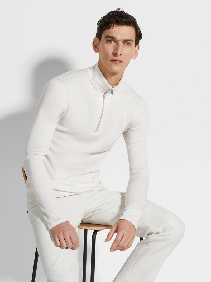 WHITE OASI CASHMERE ZIP MOCK NECK SWEATSHIRT 3