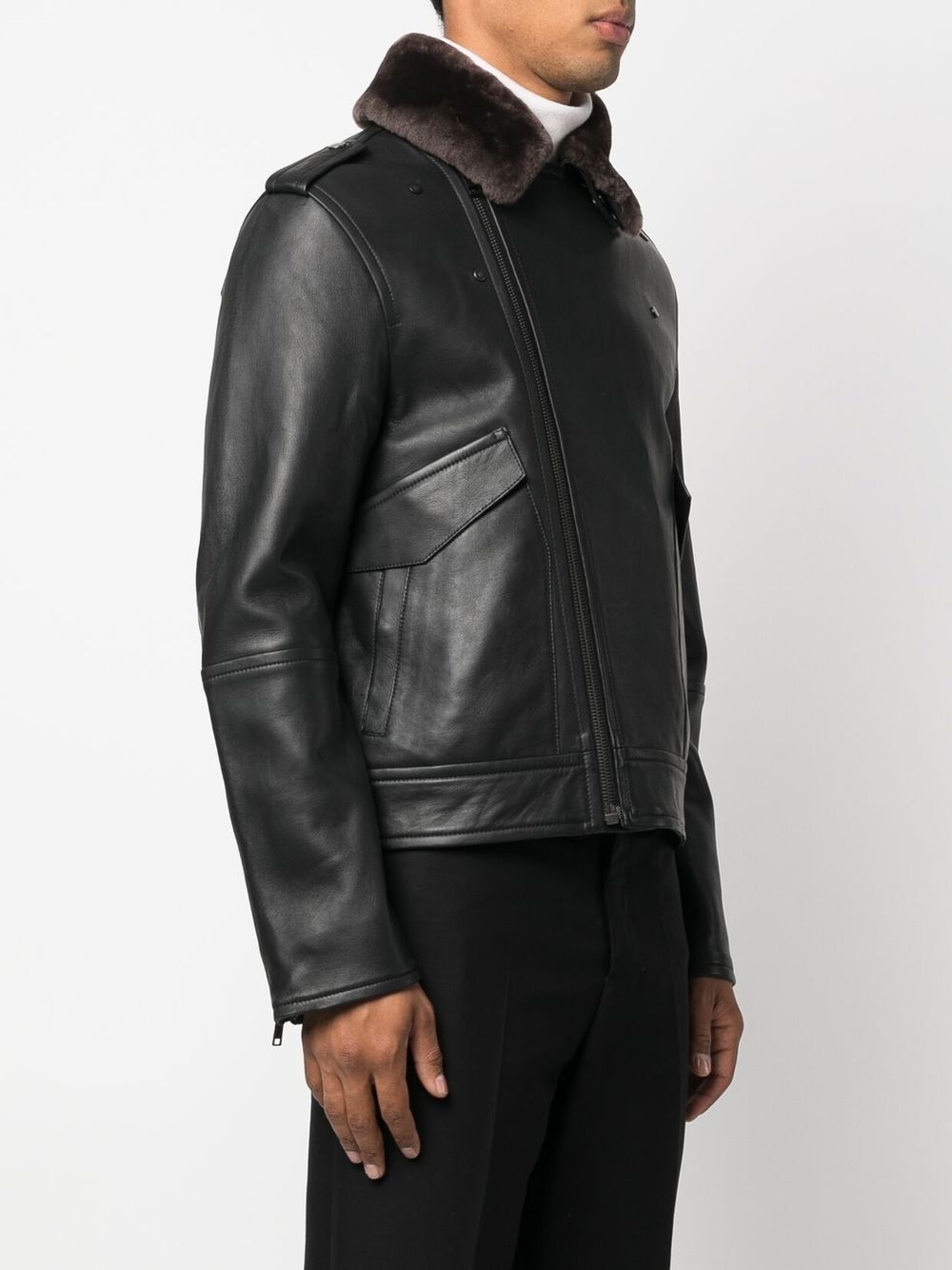 fur-collar leather biker jacket - 3