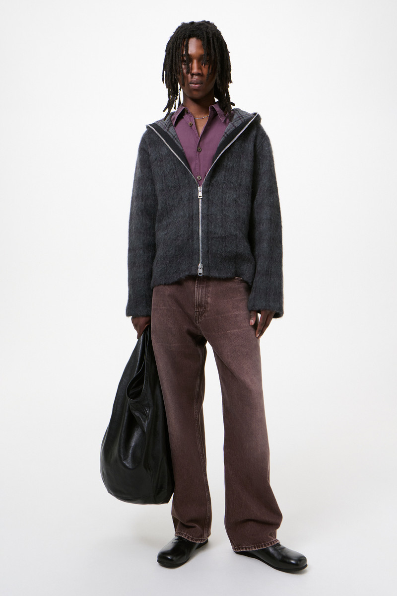 Our Legacy Full Zip Hood Fuzzed Plum Check Hairy Wool outlook