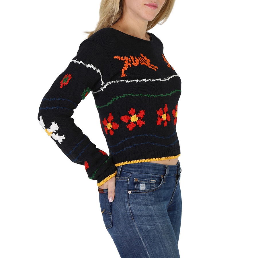 Kenzo Ladies Linen Blend Intarsia-Knit Embroidered Jumper - 4