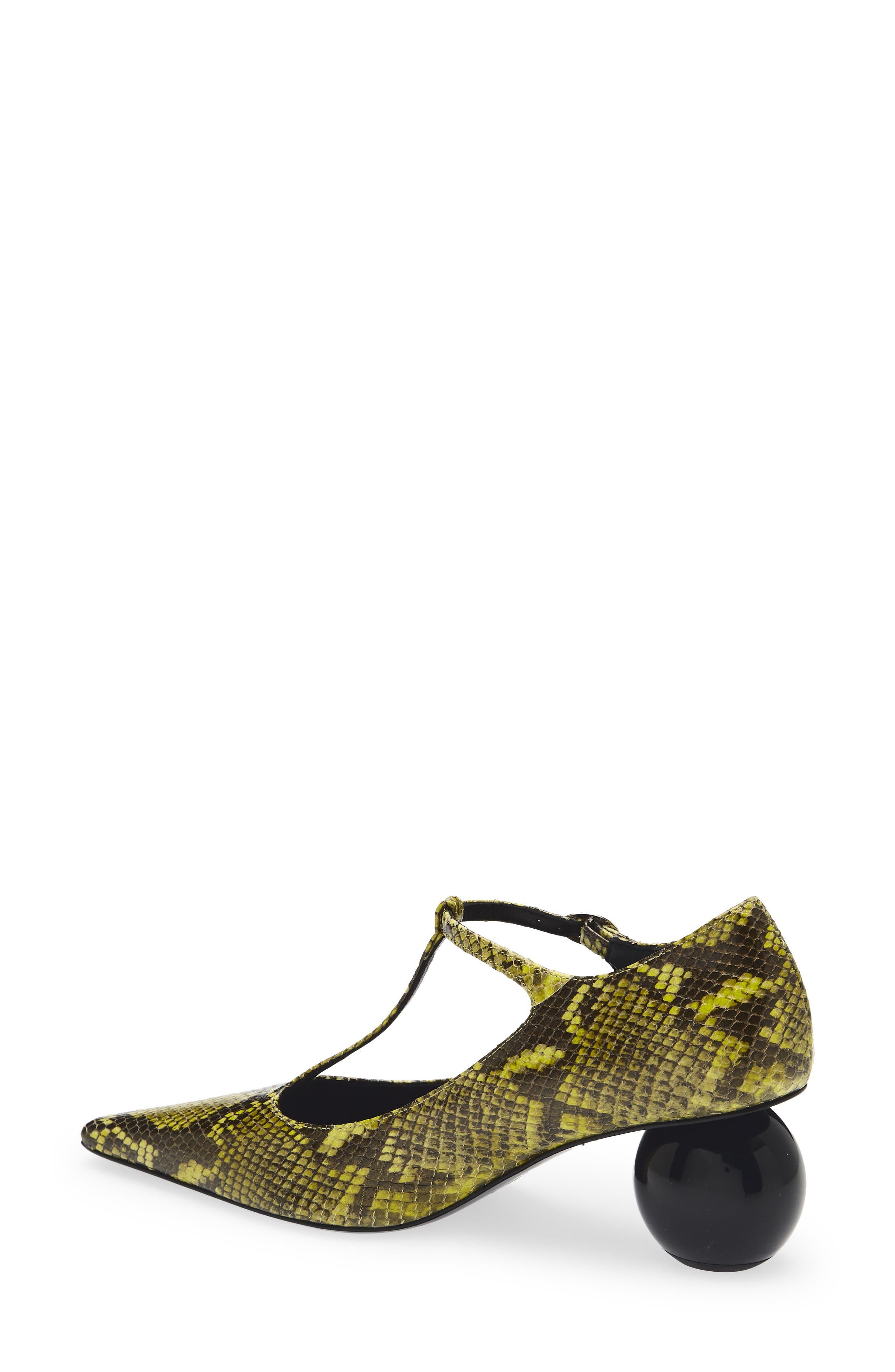 Marni Orb T-Strap Pointed Toe Snakeskin Embossed Leather Pump in 00V07 Light Lime at Nordstrom - 2