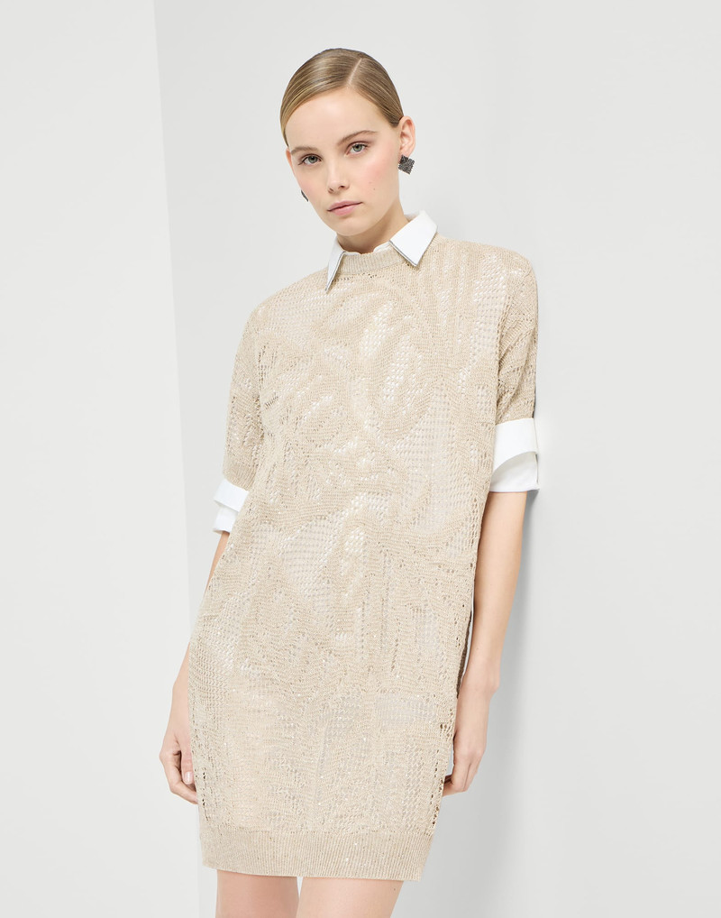 Dazzling water lillies mini dress in linen and cotton 5