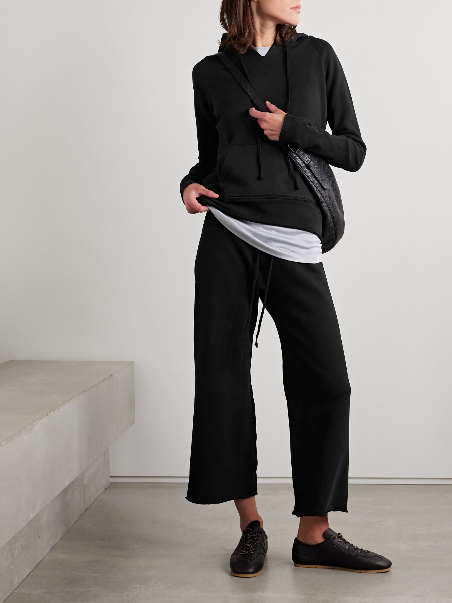 Kiki cropped voile-trimmed cotton-jersey track pants Black - 2