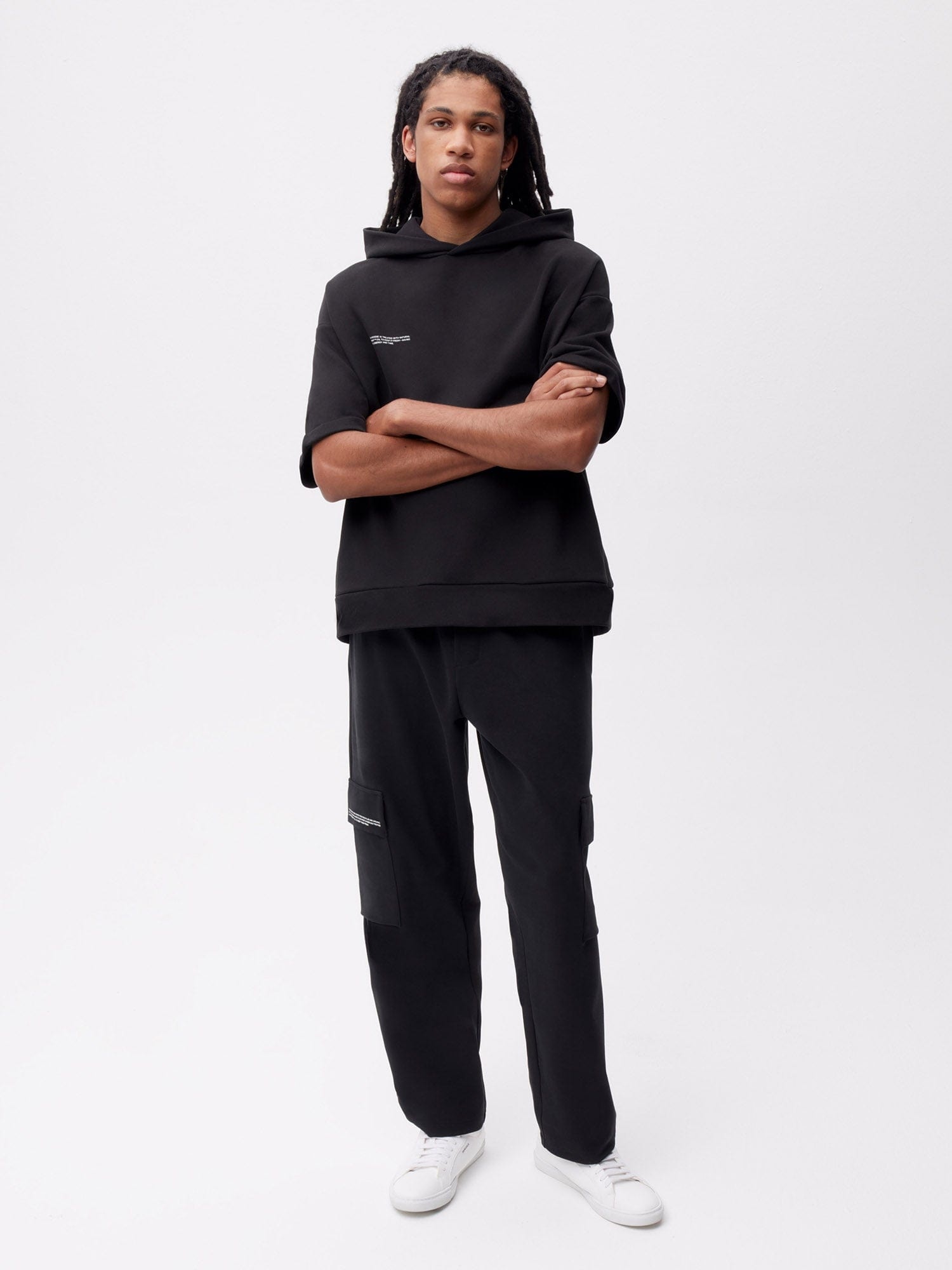 Mens Double Jersey Cargo Track Pants - Black - 2